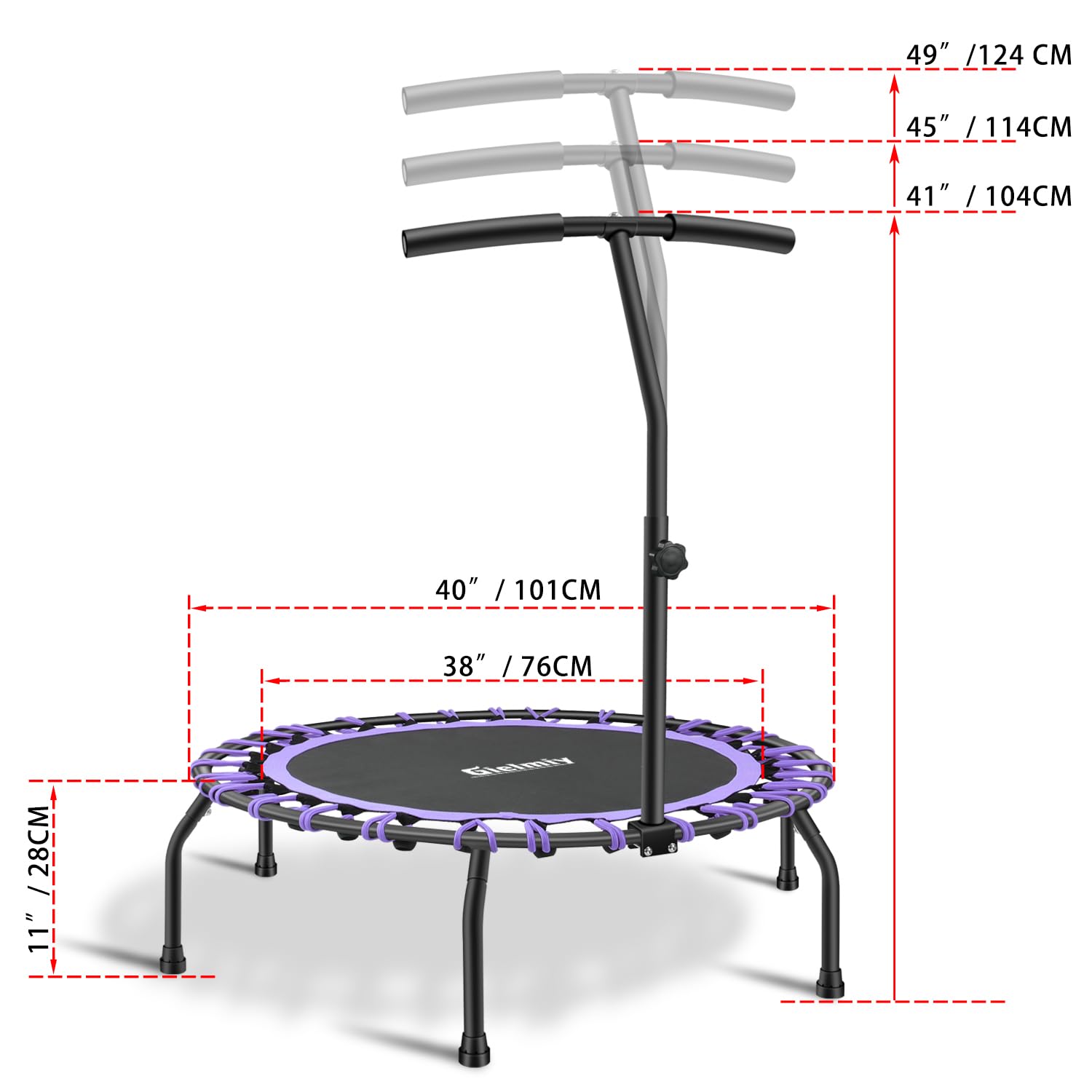 Fitness-Trampolin Ø ca 101cm,mit verstellbarem Lenker Fitness Rebounder für Indoor-Fitness, Bungee-Seil-Design-System, Die Beste Wahl für Aerobic-Training, Nutzergewicht bis 150kg