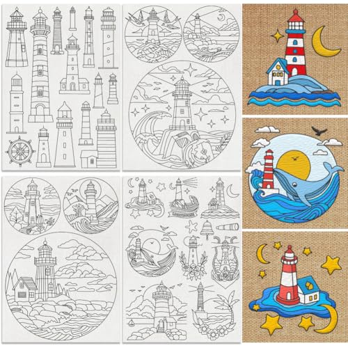 DOODLREAM 32Pcs Lighthouse Water Soluble Hand Sewing Stabilizers, 8.3