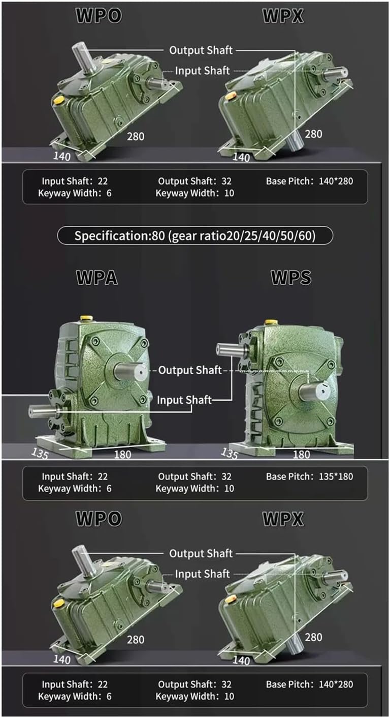 WPA WPS WPO WPX40 50 60 70 80 100 Gearbox Iron Shell Worm Gear Reducer Small Motor Transmission Gears Reduction Box(40-1,WPA40)