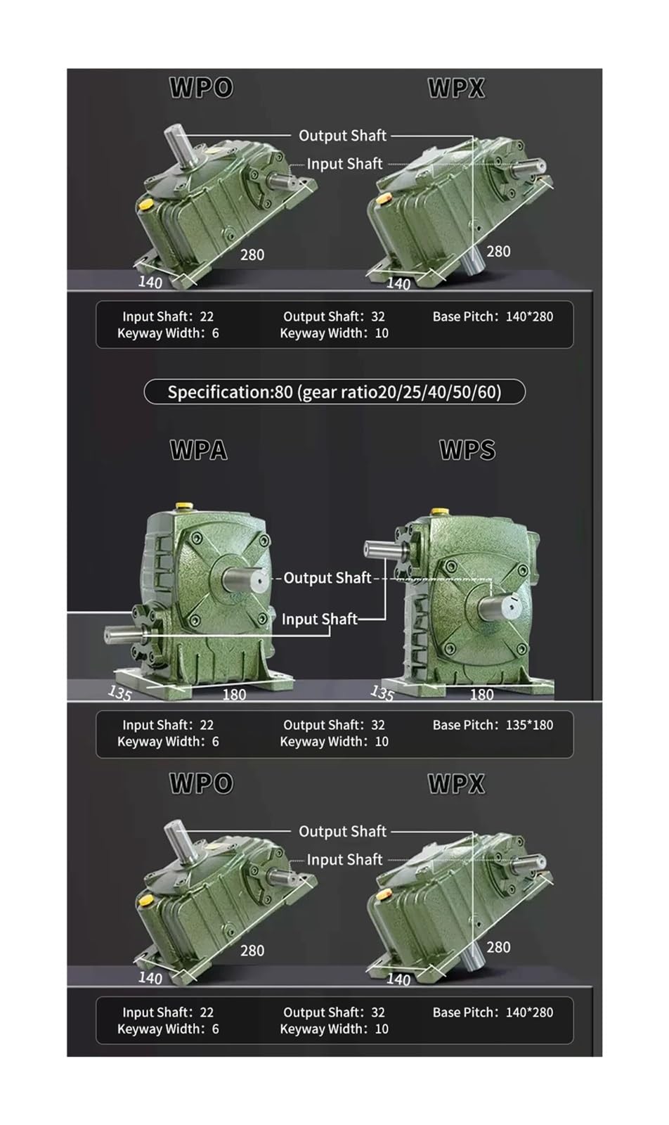 WPA WPS WPO WPX40 50 60 70 80 100 ingranaggi in ferro, riduttore riduttore riduttore per motori piccoli (50-1, WPO40)