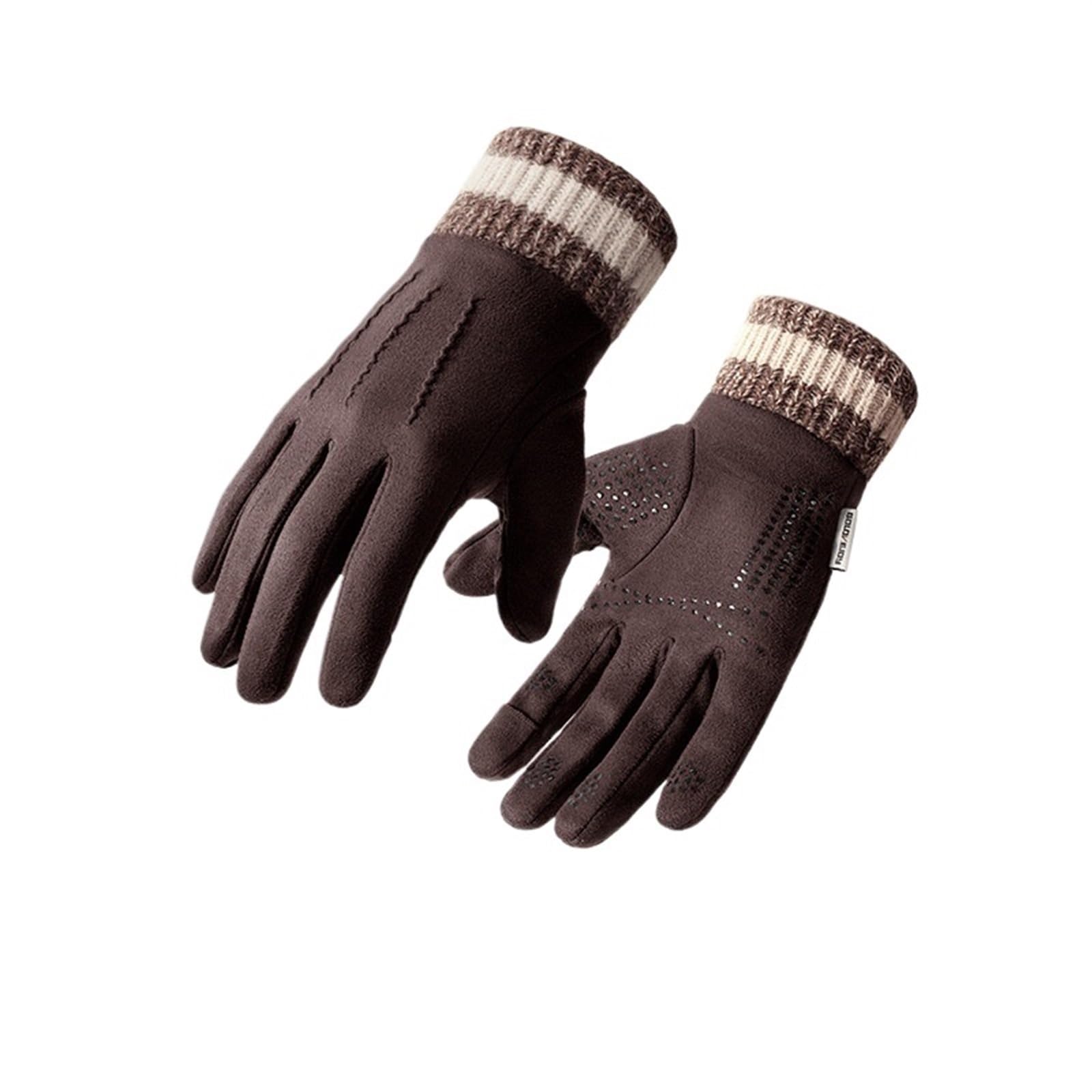 Guantes de Invierno cálidos de Gamuza for Hombre for Ciclismo al Aire Libre, Antideslizantes, antifrío, engrosados ​​y con Pantalla táctil de Piel for Hombre(Coffee)