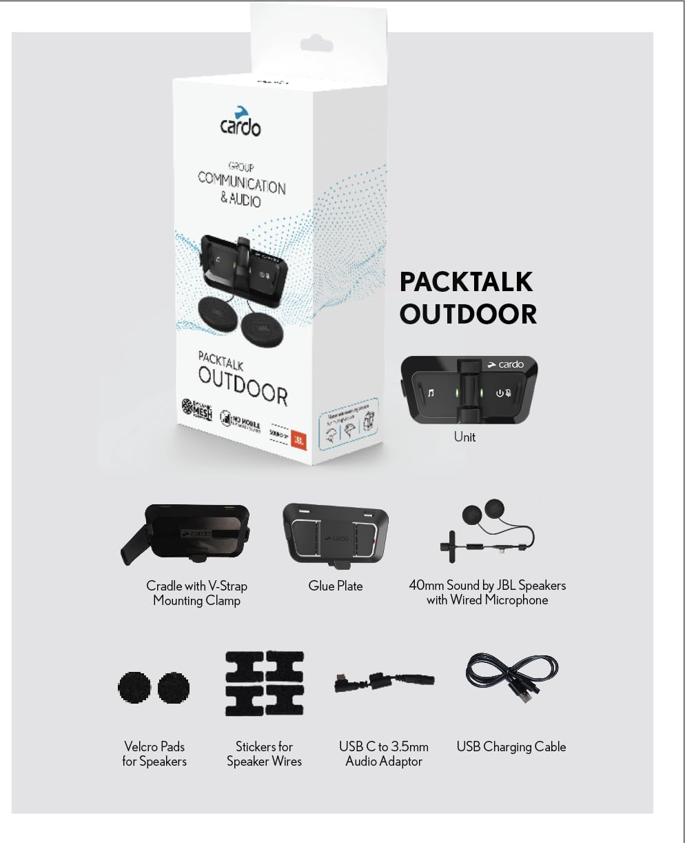 Cardo PACKTALK Outdoor Solo Pack, Helm-Kommunikationssystem, ideal für Ski, Snowboard und Radfahren (Schwarz, Einzelpackung)