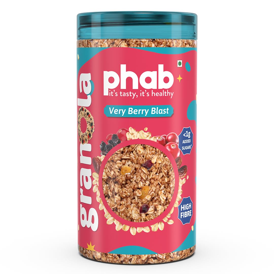 Phab Verry Berry Blast Crunchy Granola Cereals, Source of High Fiber & Gut-Friendly | 37% Oats | Goodness of Baked Rolled Oats, Dates, Pre-Biotics | No Preservative, No Trans fat | 245 gm-image-38