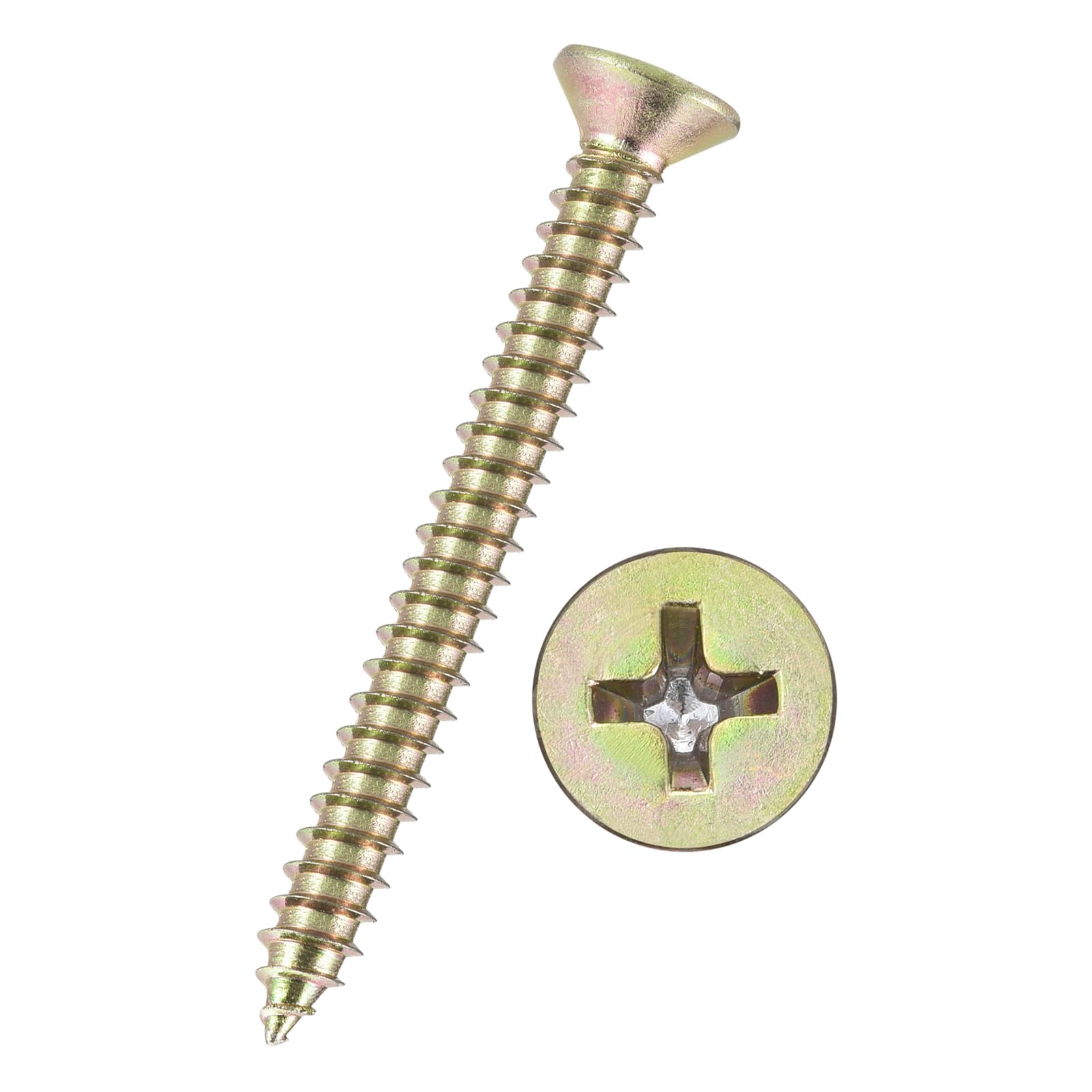 Kozelo 200pcs Phillips Flat Head Wood Screws - [#7x1-9/16"] Carbon Steel Countersunk Self Tapping Screws for Furniture Assembly, Interior Trim, Outdoor Construction, Color — image 1