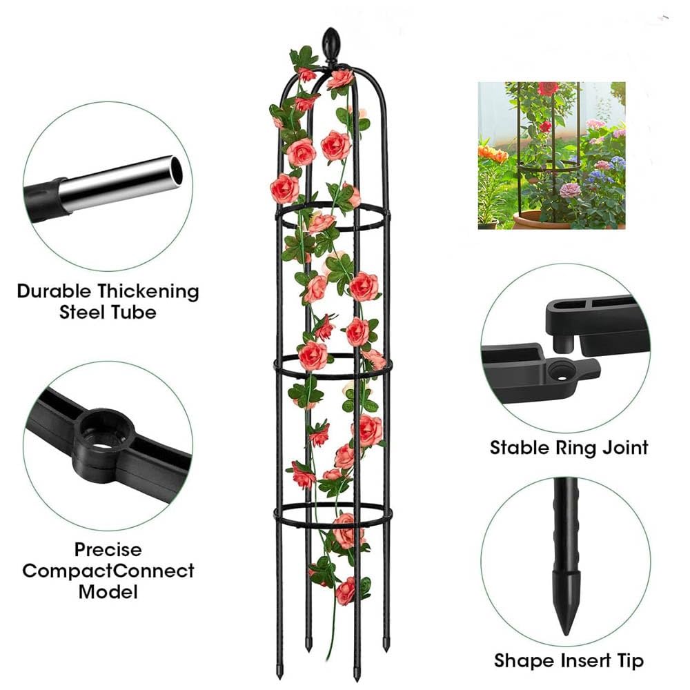 Tomatenkäfig | Großes Pflanzen Rankhilfe | Rankhilfe Obelisk Metal | Pflanzenstütze Obelisk Klettergerüst Spalier| Rankhilfe for Rosen, Kletterpflanzen| Pflanzen,Tomaten,Rosen, Schwarz(31.7x115cm/12.5