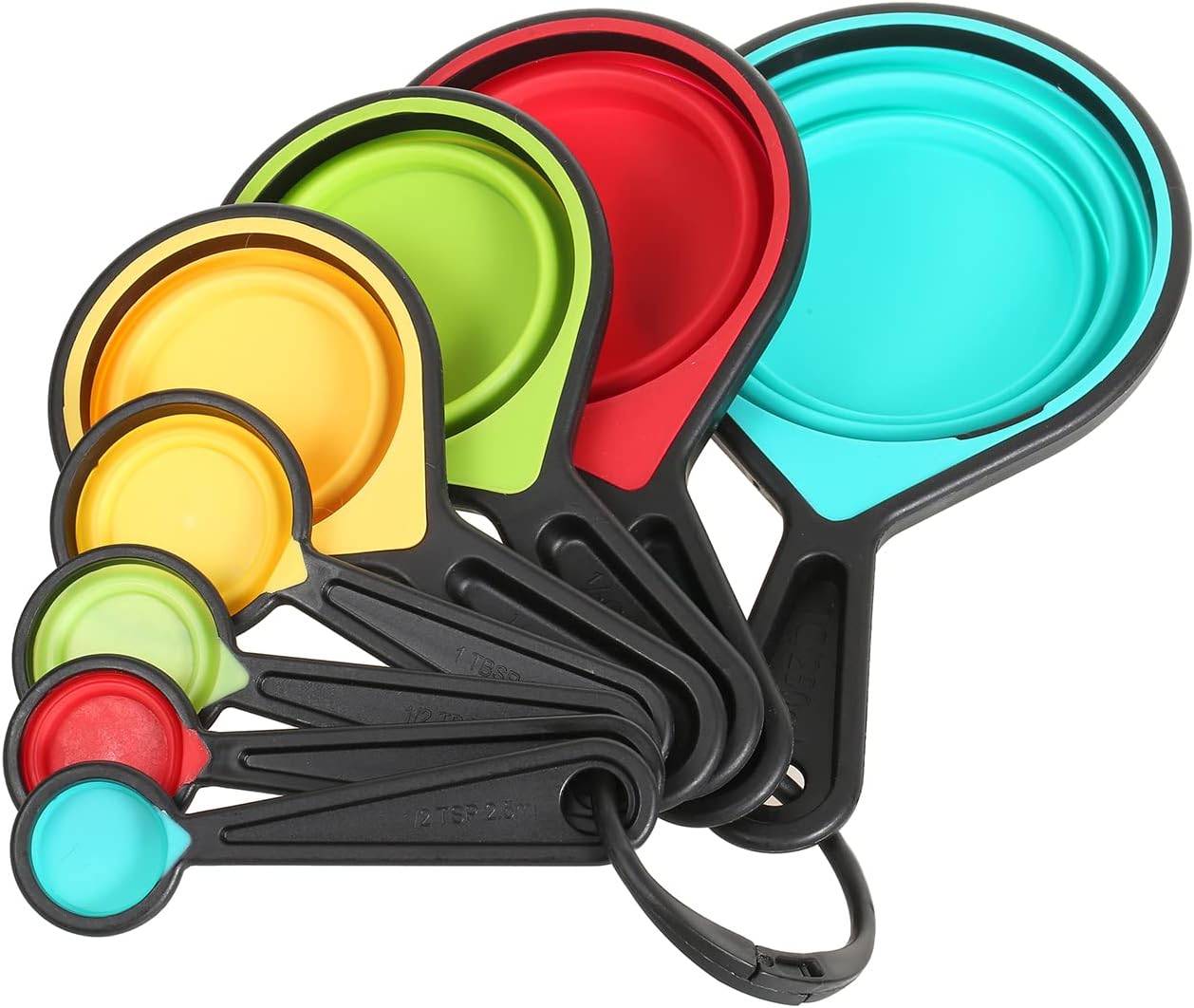 Collapsible Silicone Measuring Cups and Spoons Set 8-Piece Adjustable Measuring Cup Camper Kitchen Accessories Measure Cups and Spoons Set