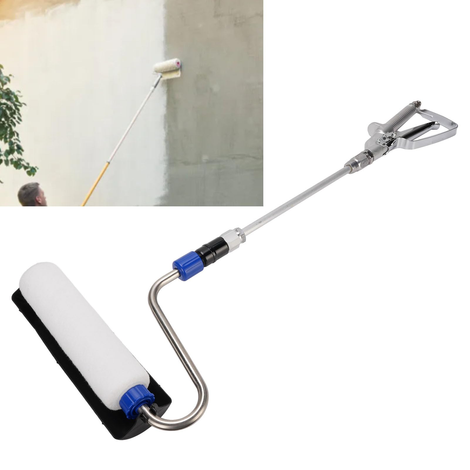 Elektrische Farb Roller Bürste, Selbst Ansaugende Airless-Sprüh Rolle für Hoch Effiziente Lackierung mit Pole, Edelstahl-Rollen Rahmen, Geeignet für den Innen-und Außenbereich