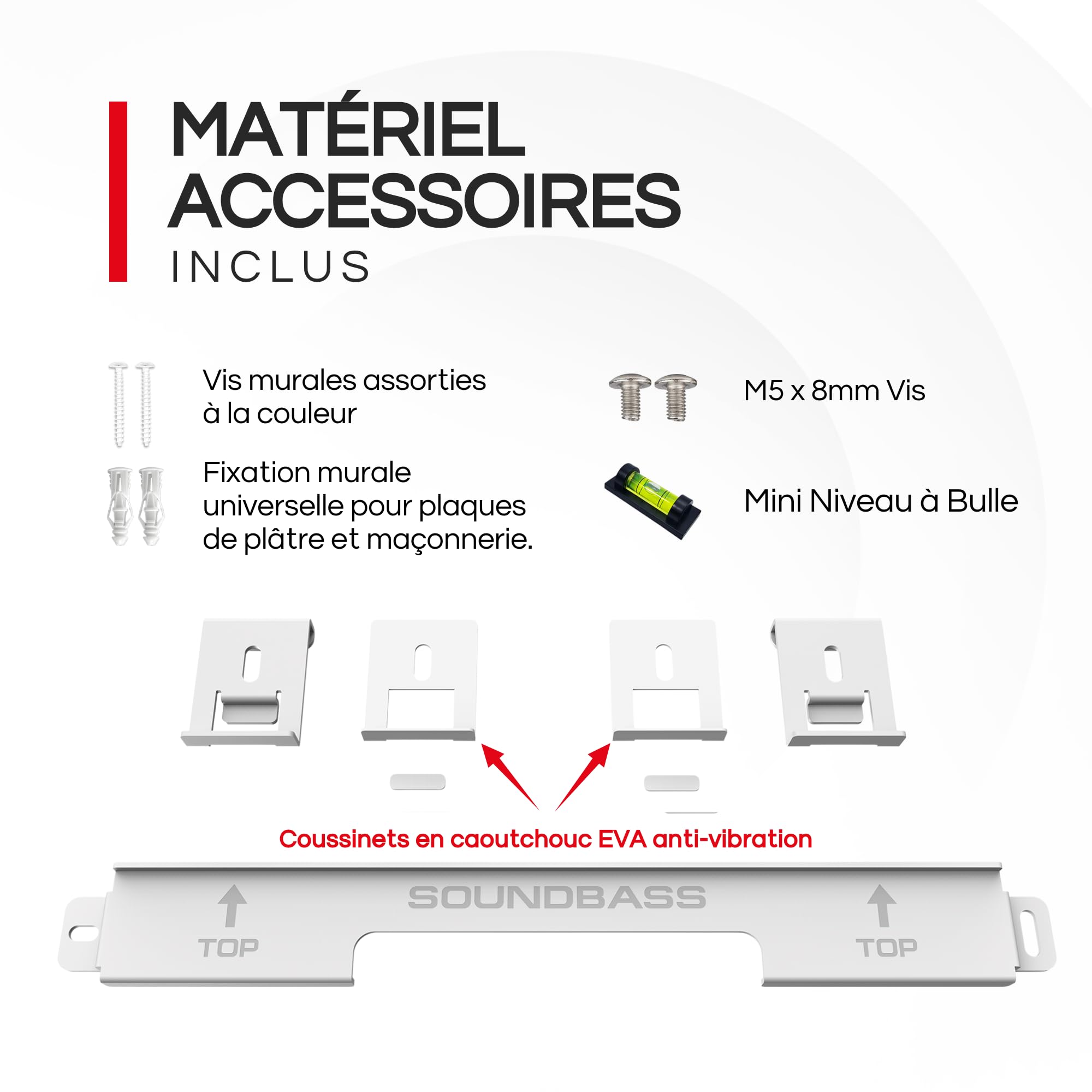 Sound bass Support de Barre de Son pour Sonos Ray, Comprend Tout Le Matériel de Montage, Support Mural Flottant sous TV ou Au-Dessus, Facile à Installer, Blanc