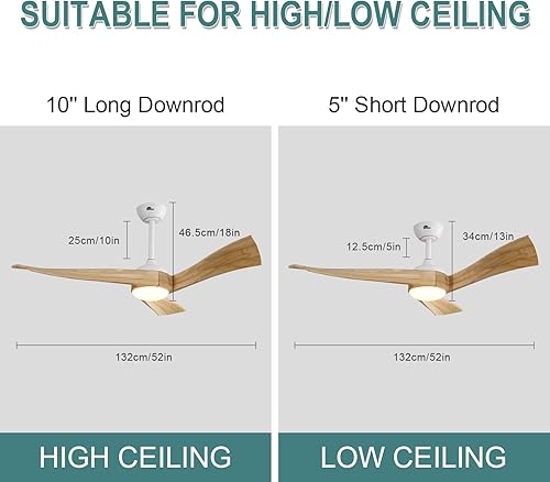 Miniatura 7 de ReLa Mall Ventilador de techo de 52 pulgadas con control remoto de luces, ventilador de techo exterior, aspas de madera, 6 velocidades, luz