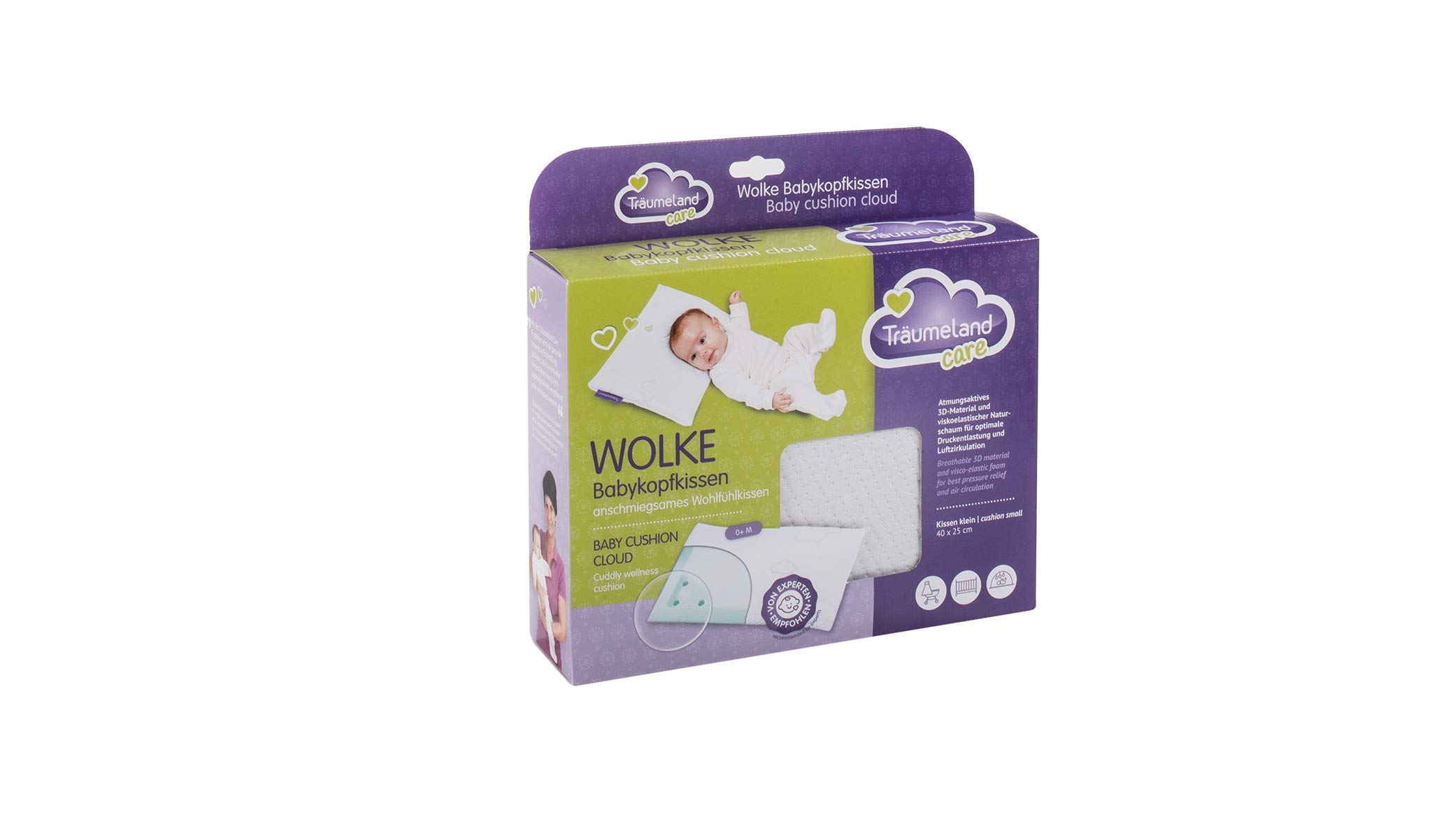 Träumeland T040401 Babykopfkissen Wolke 25 x 40 cm, weiß