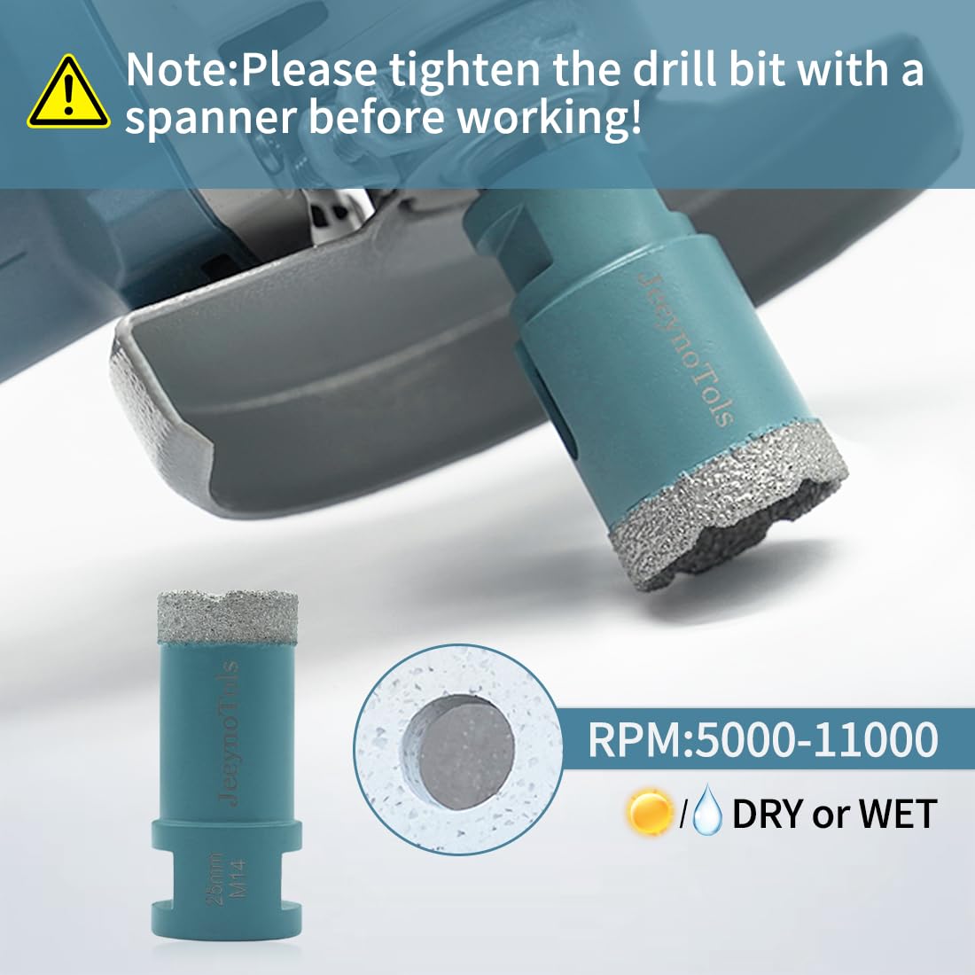 JeeynoTols Dry Diamond Core Drill Bit 25mm - Tile Drill Bit Porcelain Ceramic Tile Granite Marble Hole Saws with M14 thread - Image 2
