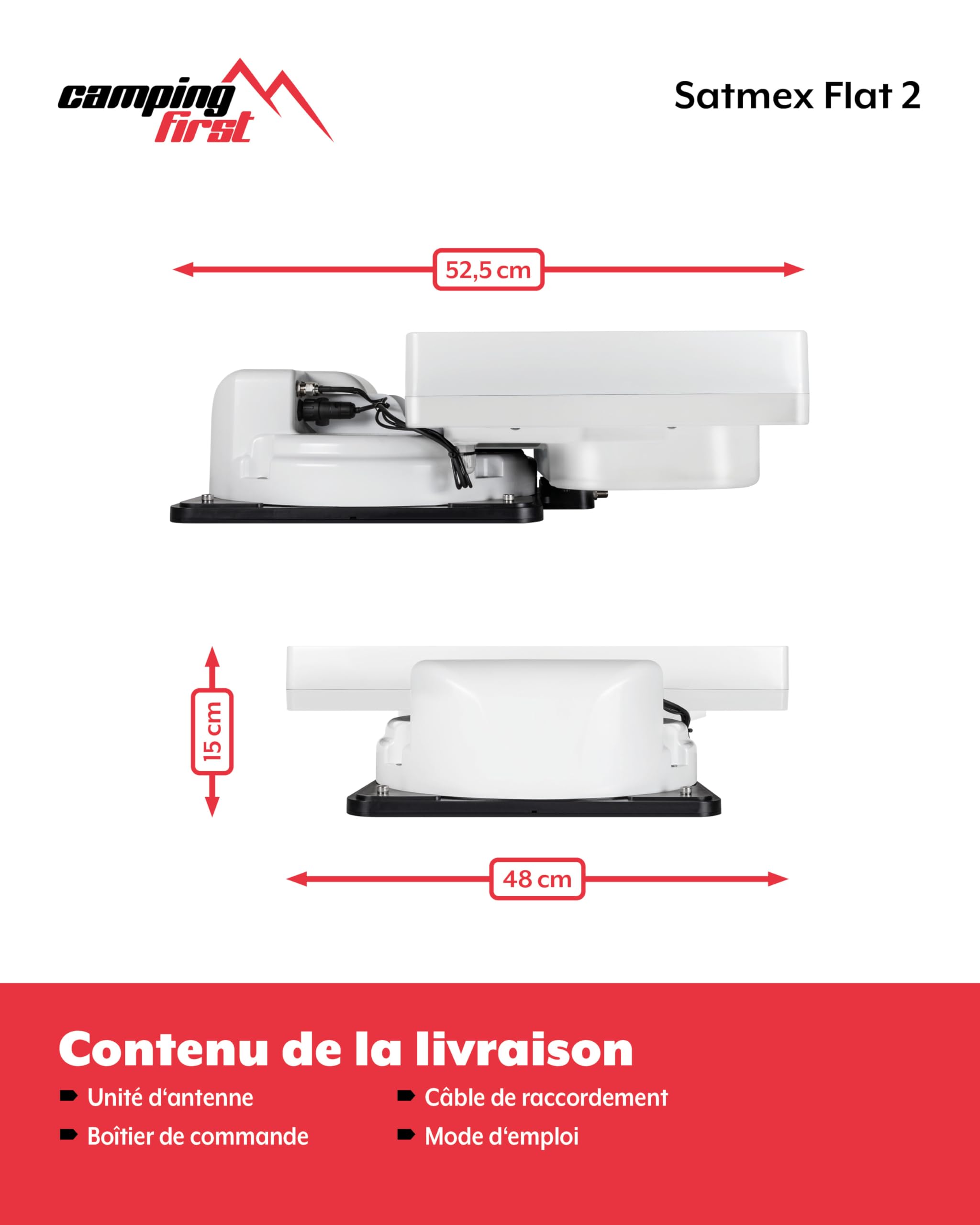 Antenne Satellite de Camping Automatique Flat 2 Blanc pour Caravane et Camping-Car