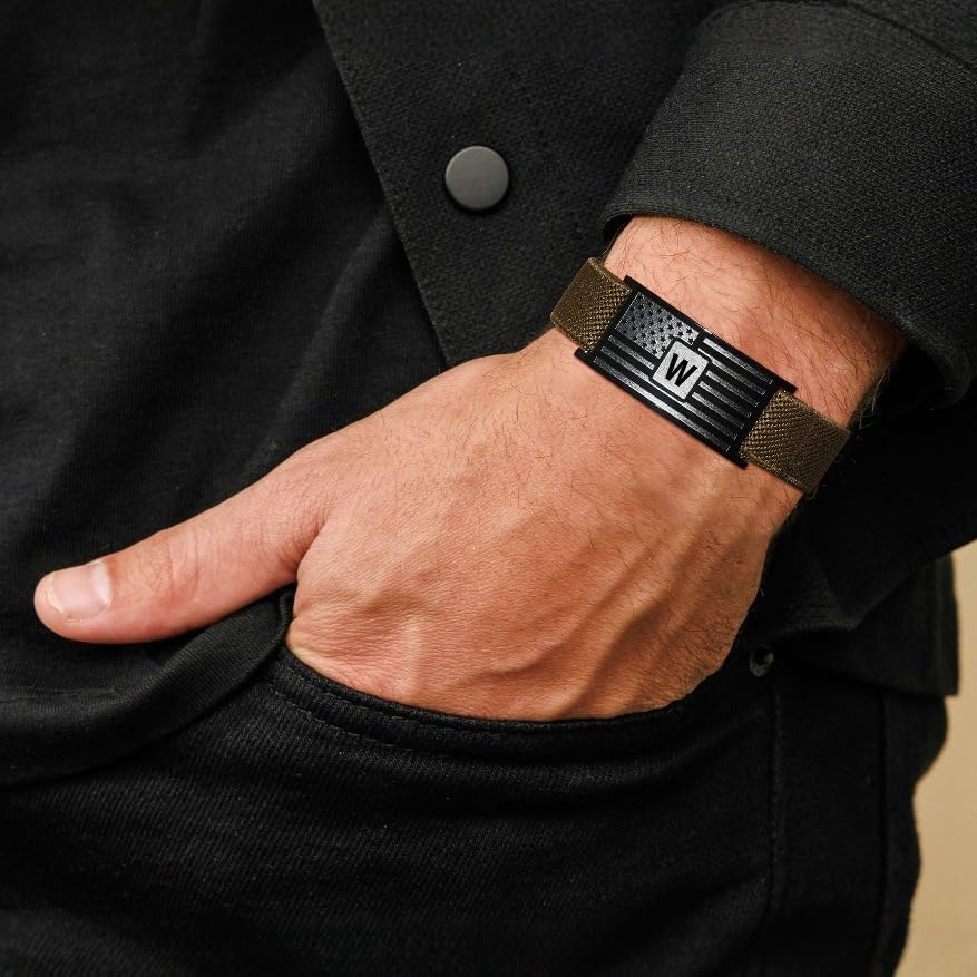 Initial Letters American Flag Bracelets for Men Boys,Letter Military Bracelets,Waterproof Adjustable Elastic Stretch Strap,Patriotic Jewelry, 4th of July,Memorial Day,Graduation Easter Basket Stuffers Gifts for Son,Boyfriend,Husband or Dad - Image 2