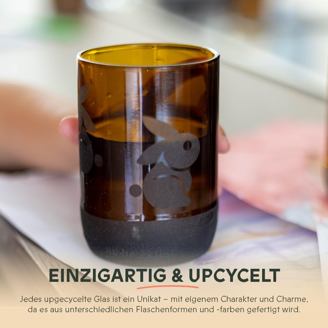 IWAS Upcycled Trinkgläser Tier Sammlung Set | 300 Ml | 10,14 Oz | (6Er-Set) | Nachhaltige Wassergläser Für Kinder