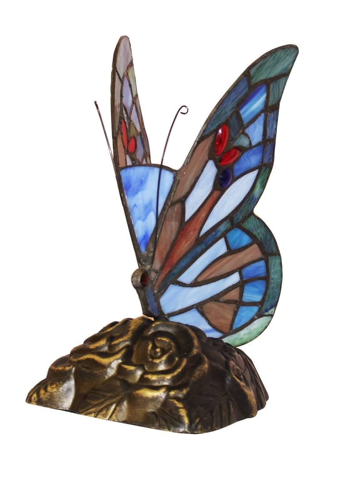 Belofay Tiffany Style Butterfly Blue Butterfly Tiffany Table Lamps - Stained Glass Handmade Vintage Bedside Table Lamps For Living Room, Bedroom And Lounge - 8 Inches Butterfly Tiffany Style