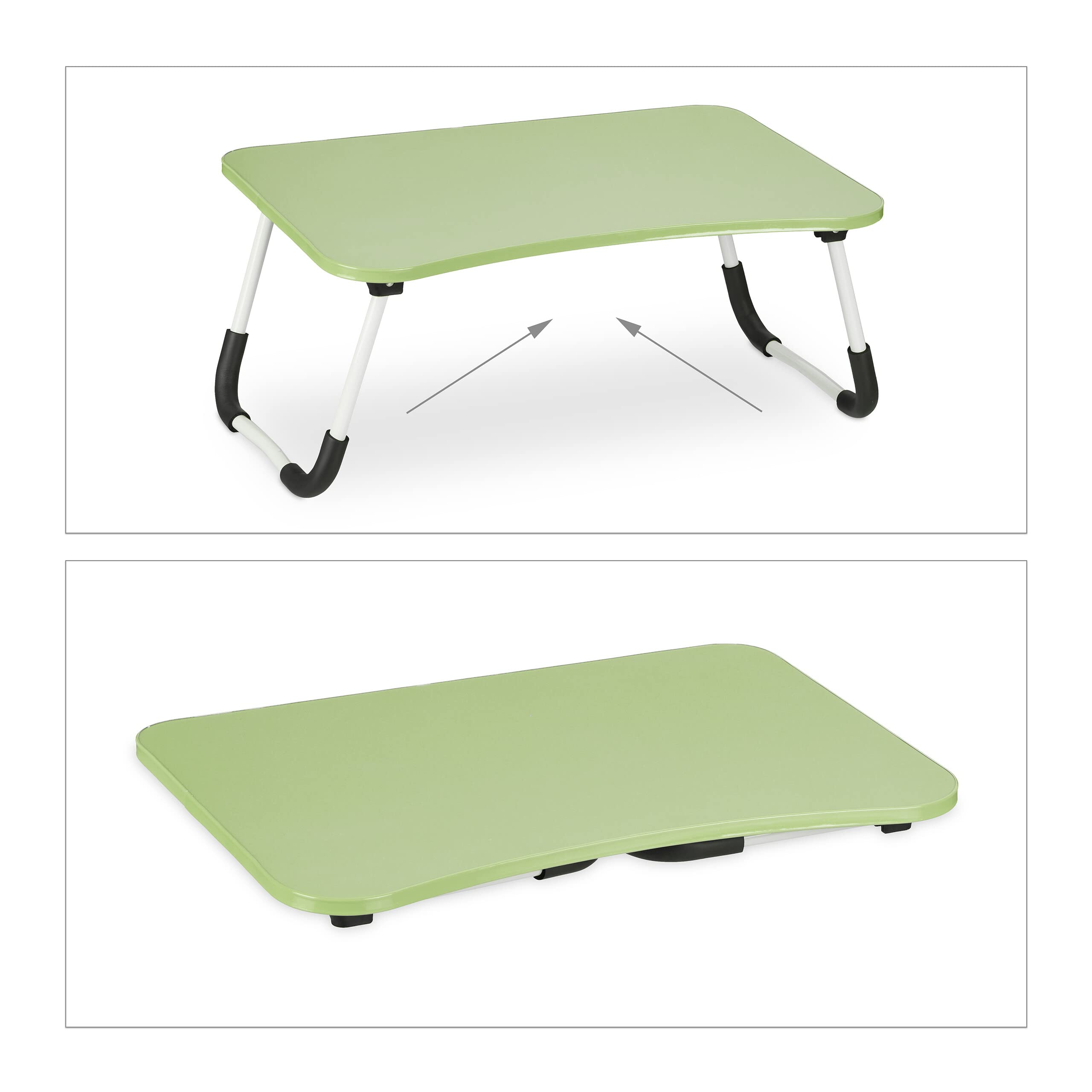 Relaxdays Stolik pod laptopa do łóżka i kanapy, wys. x szer. x gł.: 26 x 63 x 40 cm, składany stolik na łóżko, MDF, żelazo, stolik na notebooka, zielony