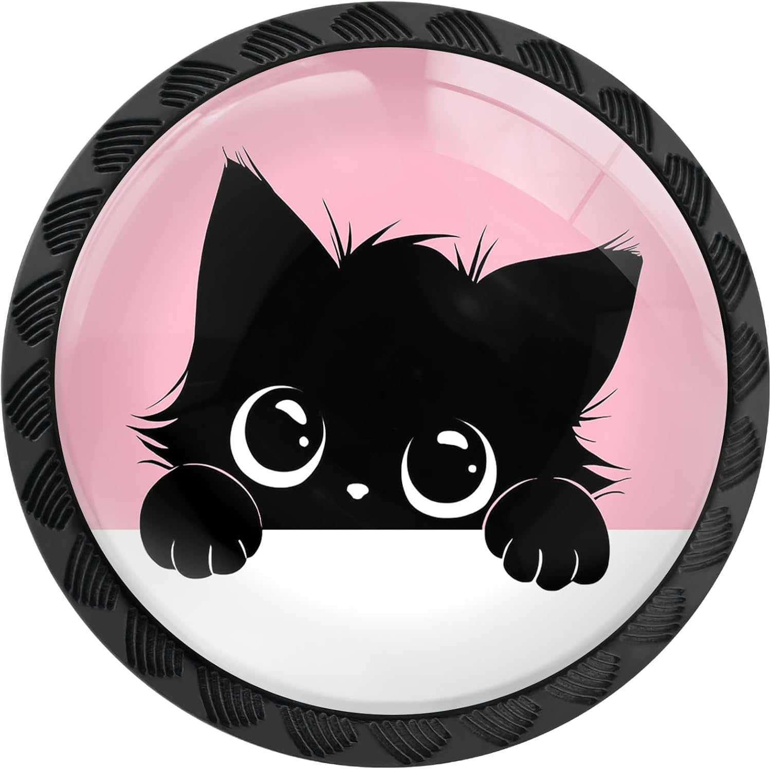 4 Pack Cute Black Cat Cabinet Knobs Round Drawer Pulls Cat Dresser Knob Cupboard Door Handles Hardware for Kitchen Bathroom Cabinets
