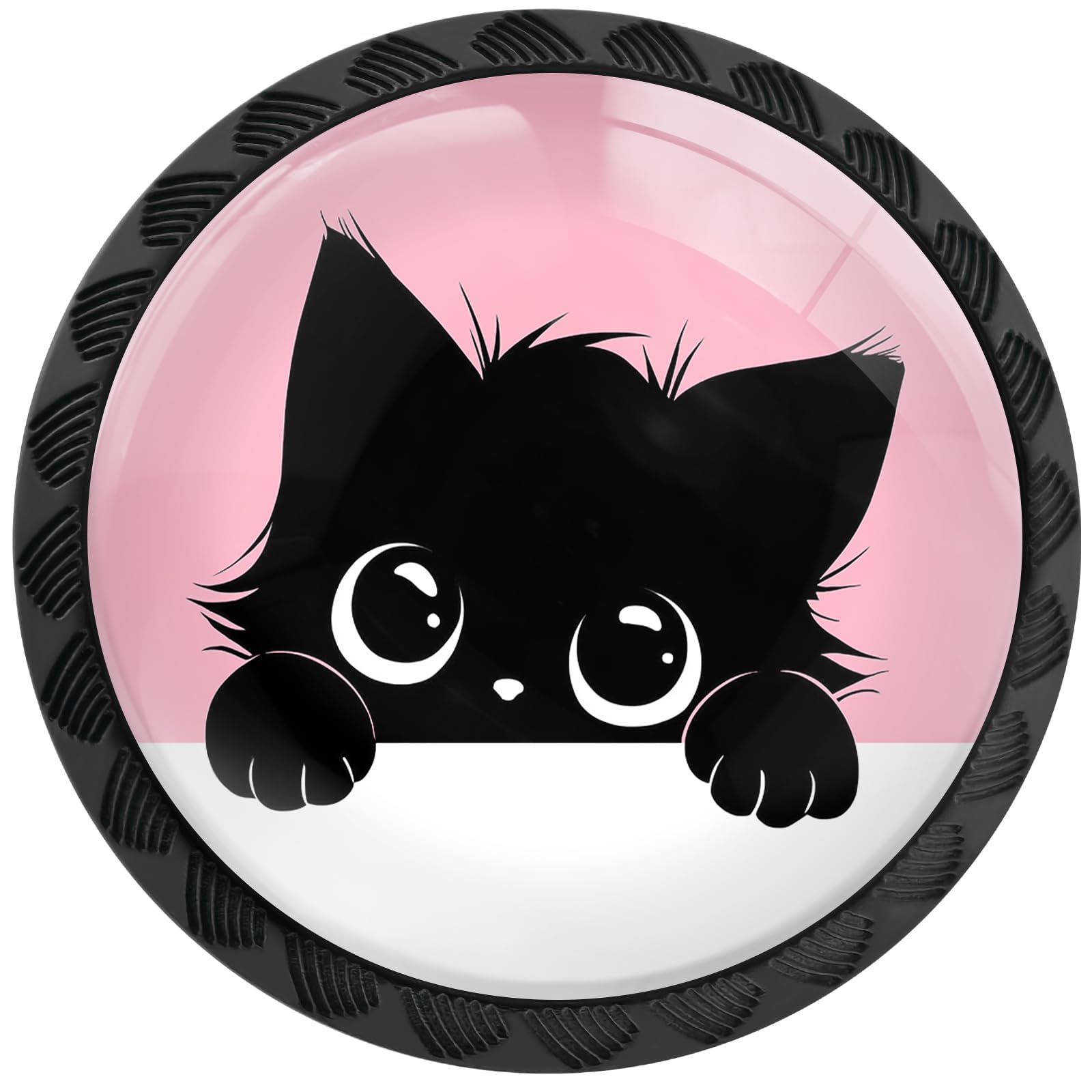 Artinhand Cute Black Cat 4 Pack Cabinet Knobs Round Drawer Pulls Cat Dresser Knob Cupboard Door Handles Hardware For Kitchen Bathroom Cabinets