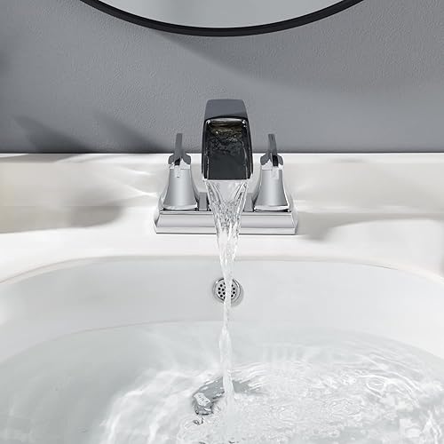 Miniatura 4 de MP106BK MP106BK - Grifo cromado de cascada para lavabo de baño de 3 agujeros, juego central de 4 pulgadas, grifo de lavabo de lavabo sin plomo con
