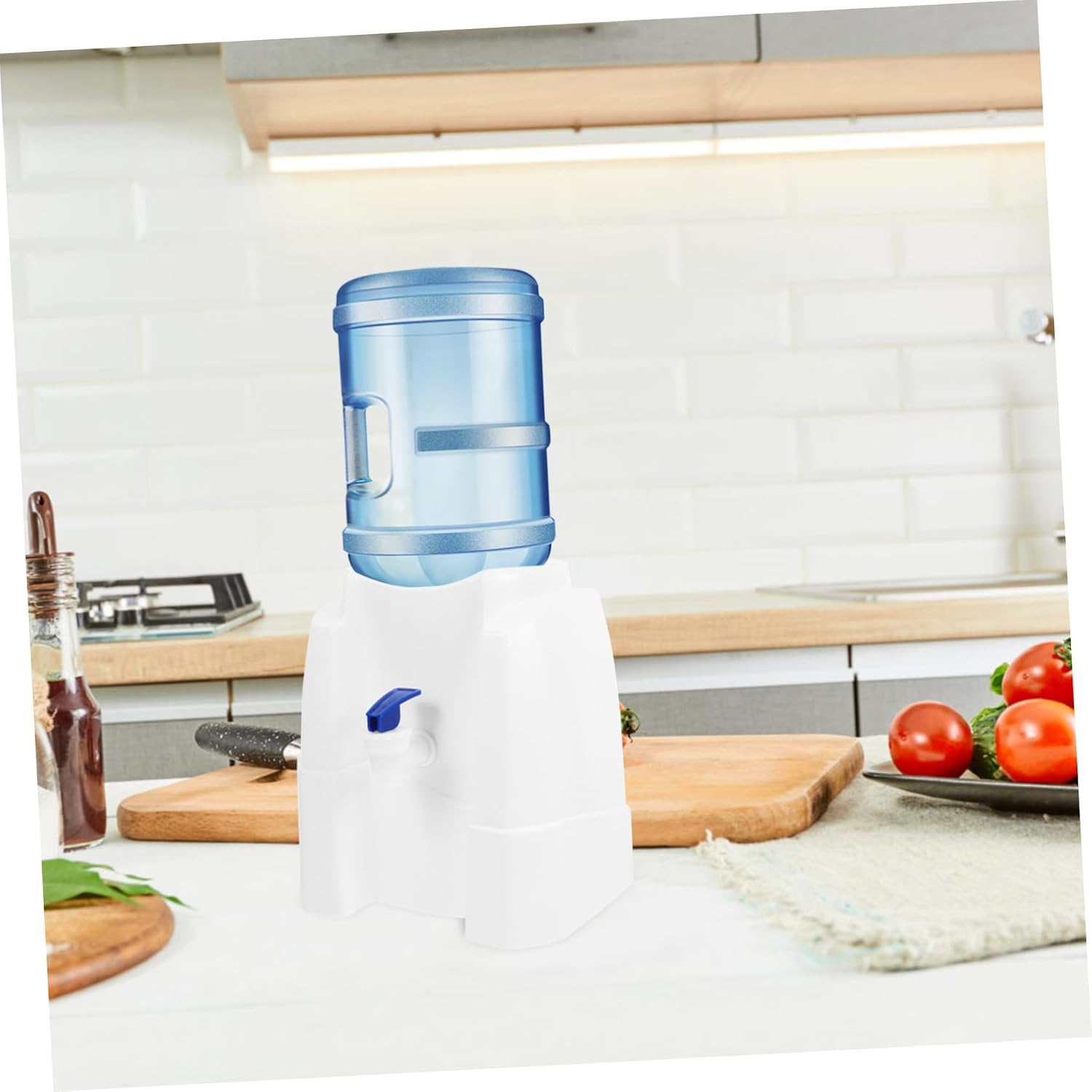 POPETPOP Compact Countertop Water Cooler Dispenser with Tap PP Material Mini Water Jug Holder Space Saving Design for Apartments and Small Spaces