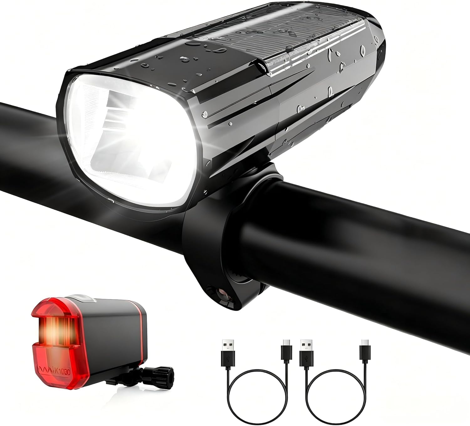 Bike Light, USB Rechargeable Bicycle Front and Rear Light Set, Waterproof LED Cycling Lights for Night Riding