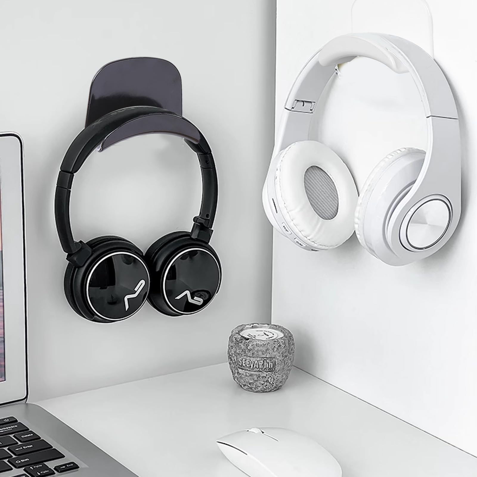 4 Ganci Appendi Cuffie Senteen - Adesivi, Per Scrivania O Parete, Bianco/Nero, Porta Fino 5kg - Foto 3