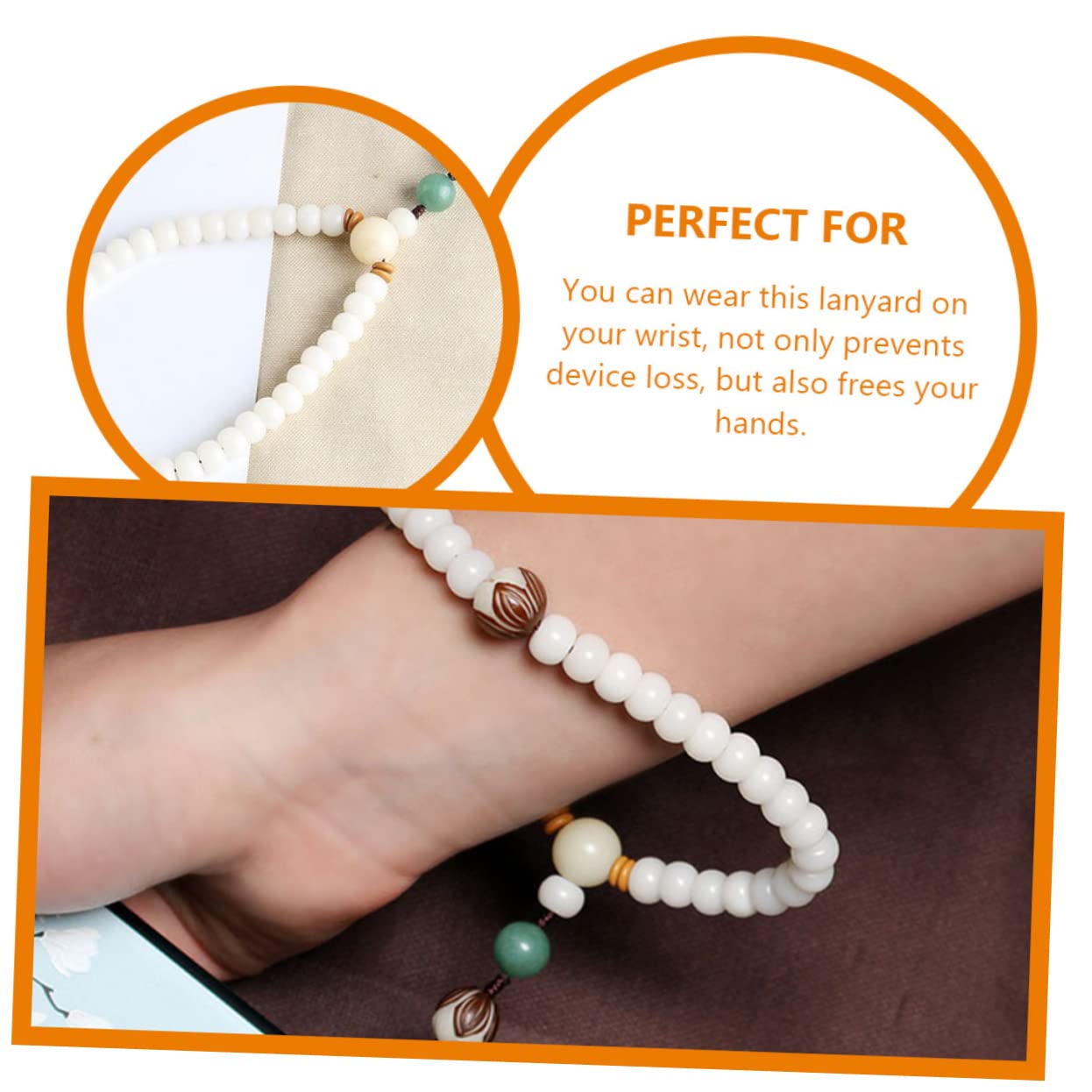 Bodhi Handy Kette mit Perlen Verstellbar Abnehmbar Stilvolle Telefon Tragekette für Schlüssel Verlust Handyband für Frauen Chinese Style Design