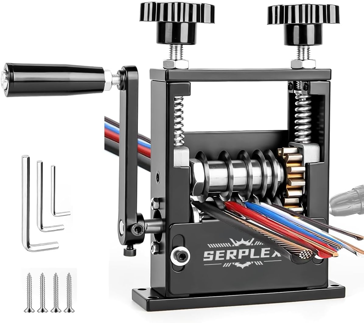 Serplex® 6 in 1 Cable Stripping Machine with Hand Crank Manual/Drill-Operated Wire Stripping Tool, 5 Channels Wire Stripper Tool for 1-17mm Dia Cable Bench Fixed Cable Stripping Tool