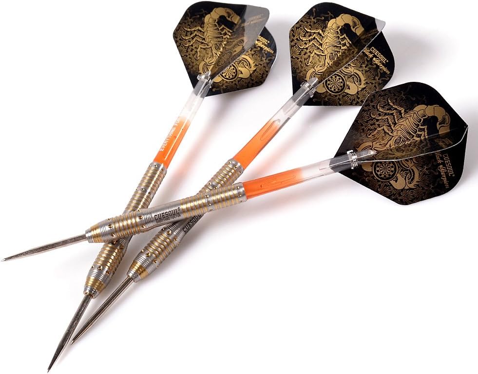 CUESOUL Black Scorpion 22/24/26 Grams Tungsten Steel Tip Dart Set,Barrel with Titanium Coated Finished