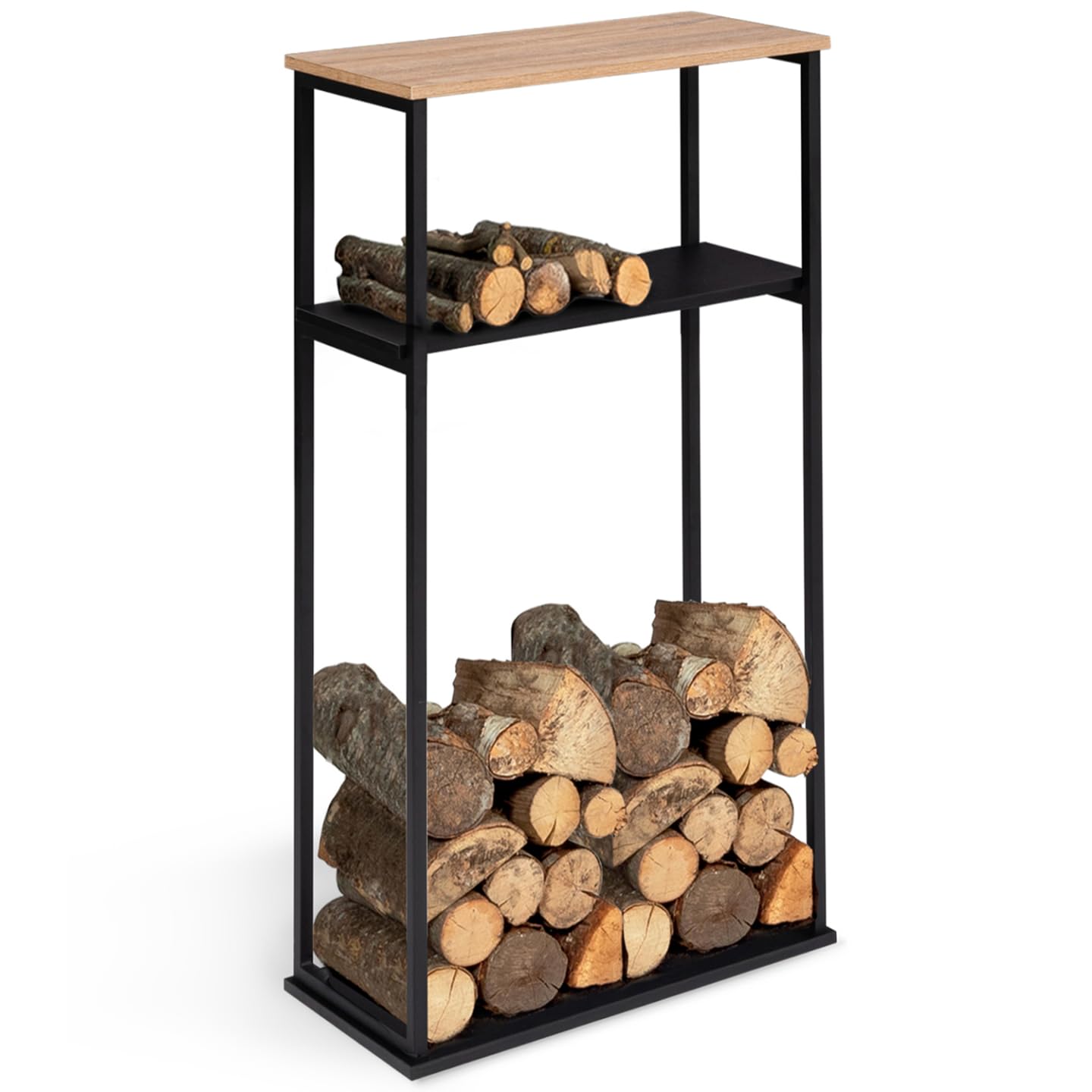 IDMarket - Range bûches Vertical Large avec 2 étagères 33 x 66 x 112 cm pour cheminée