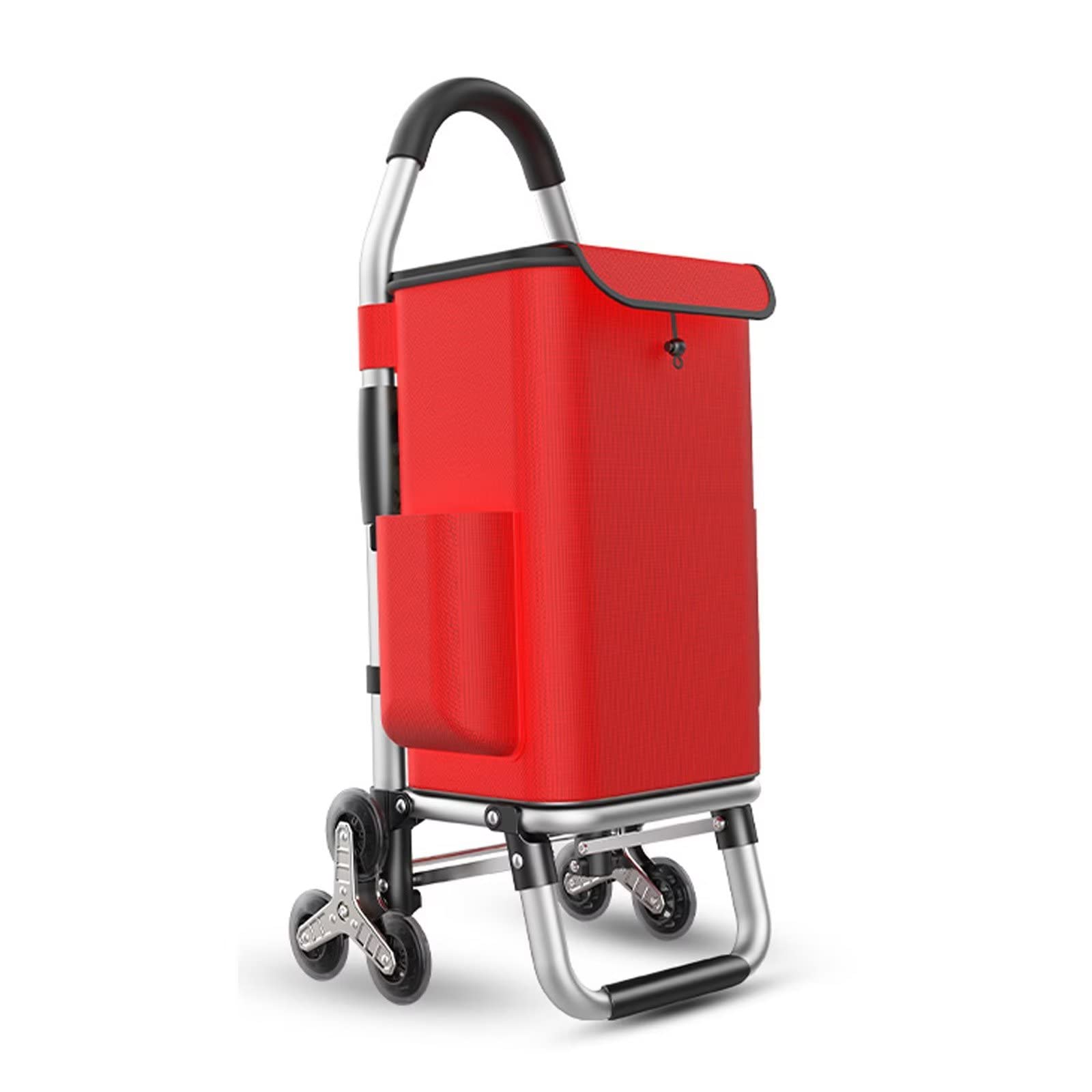 Folding Shopping Cart with Aluminum Alloy Frame Detachable Waterproof Bag Lightweight and Portable Max 36L Capacity Black Crystal Triangle Wheel(Red,Crystal triangle wheel)