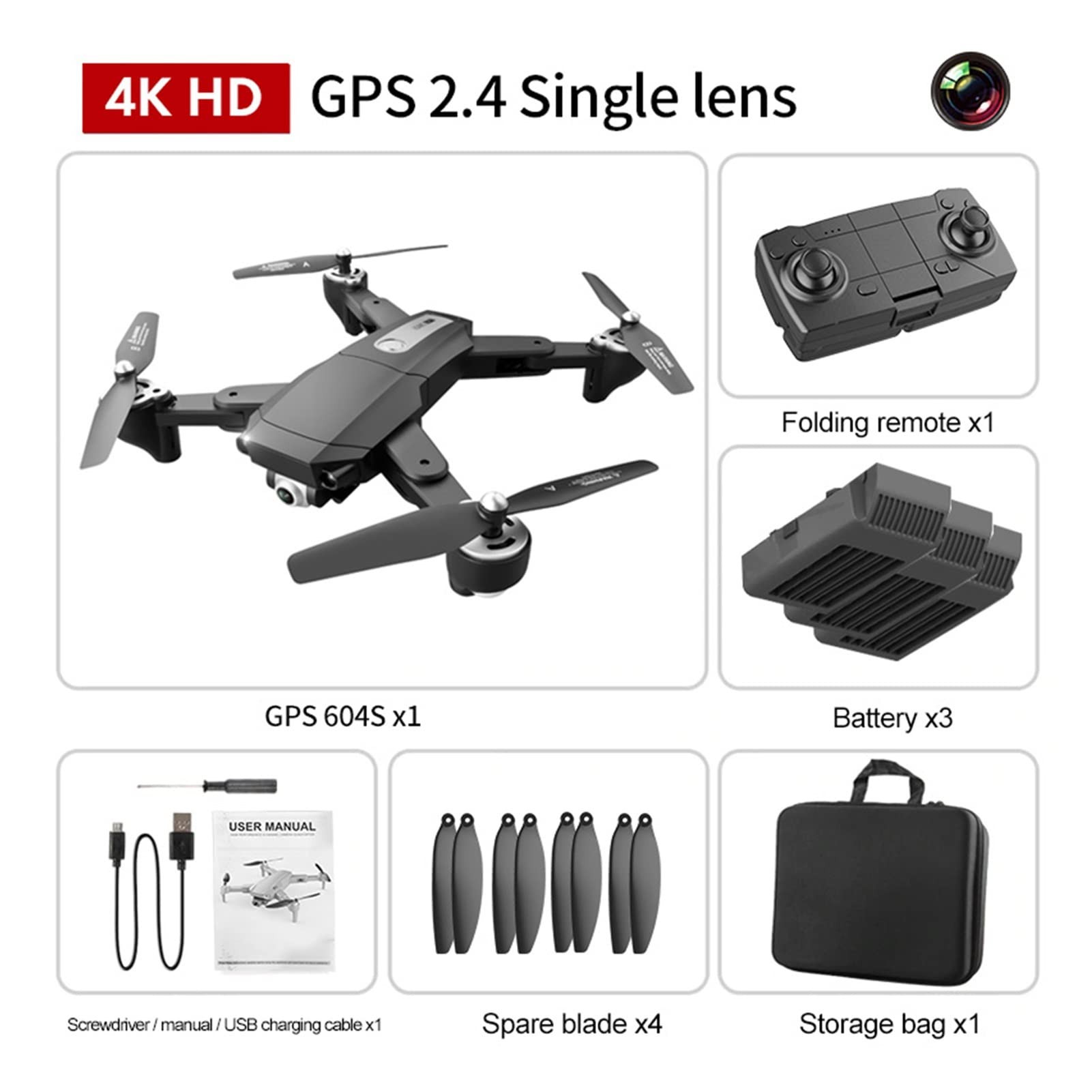 S604 PRO 6K Drone GPS 5G Wifi 4K Podwójna kamera o wysokiej rozdzielczości Silnik bezszczotkowy FPV Profesjonalne drony do fotografii lotniczej (Kolor: 4K 3B BAG)