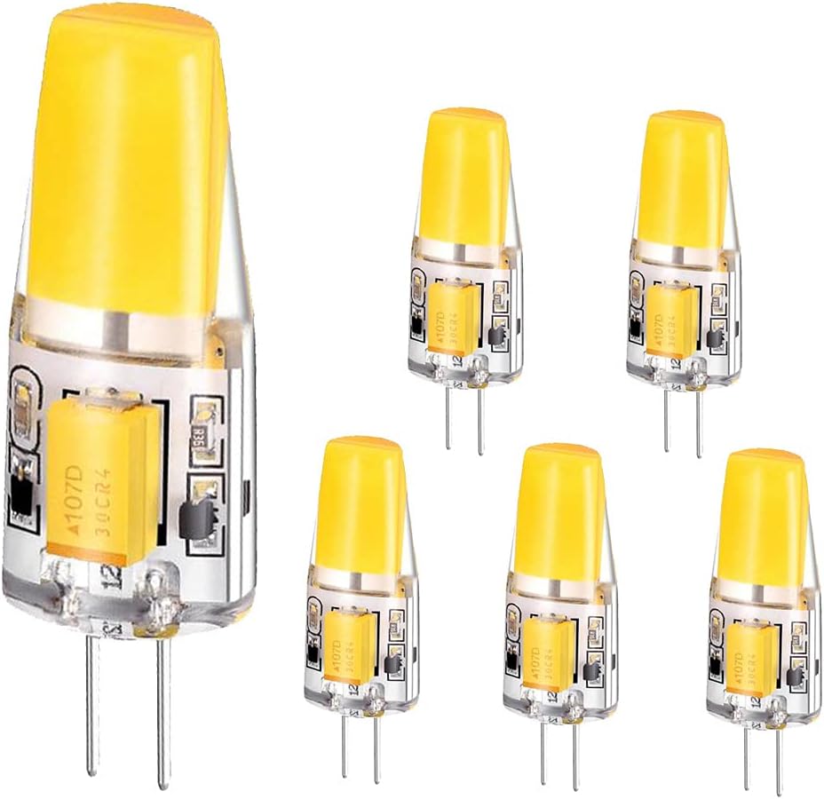 G4 LED Bulbs, OYATEK G4 Bulb 12V Warm White 2700K-2900K 2 Watt Bi-Pin Light Bulb 20 Watt T3 G4 Halogen Bulbs Equivalent, AC/DC10-20V(6 Pack)