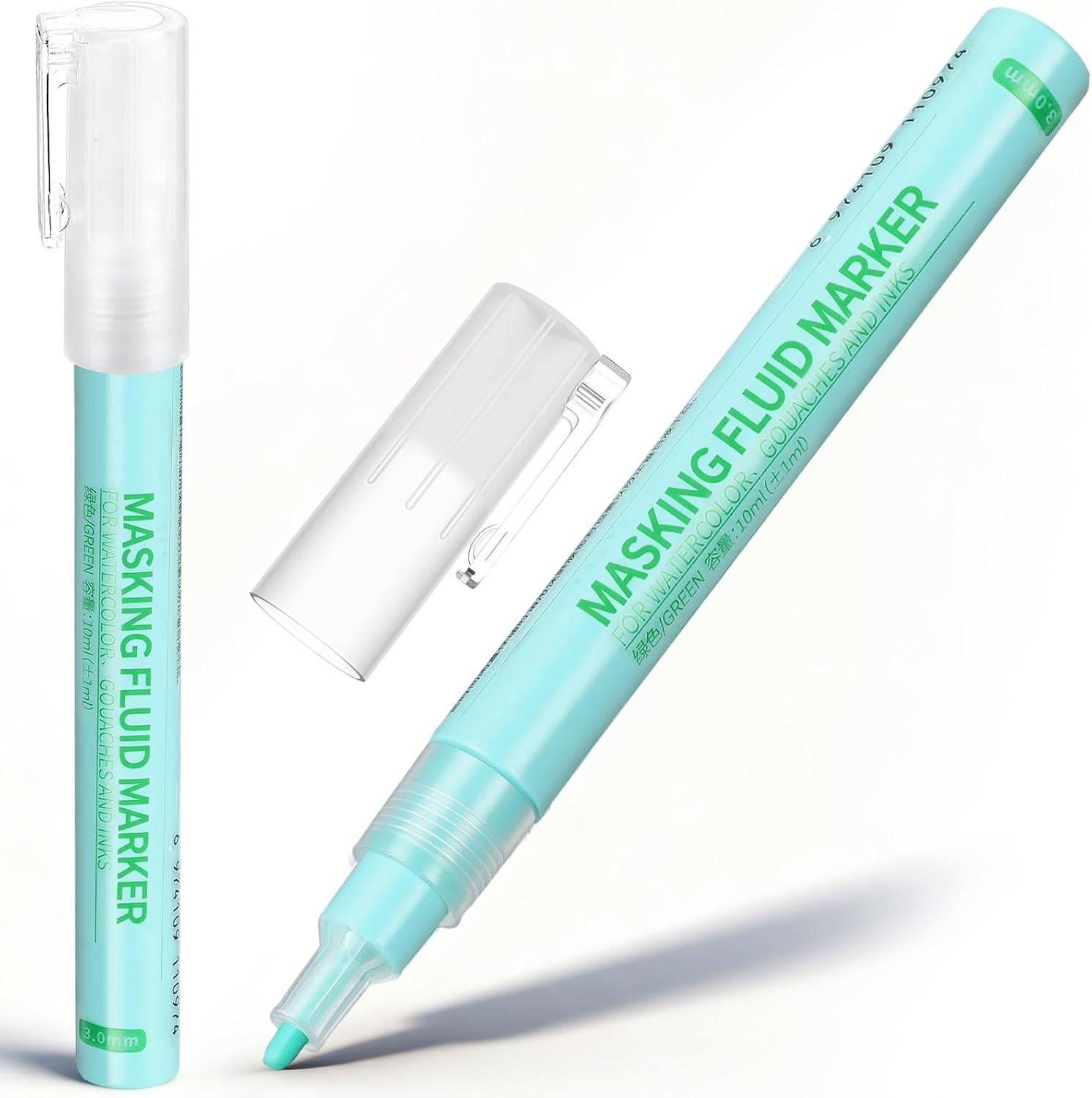 Feifeiya 2 Pcs Masking Fluid Pen for Watercolor Painting, Capacity with Applicator Tip, Masking Fluid Marker for Various Art Projects Watercolor Ink (3mm,Blue)