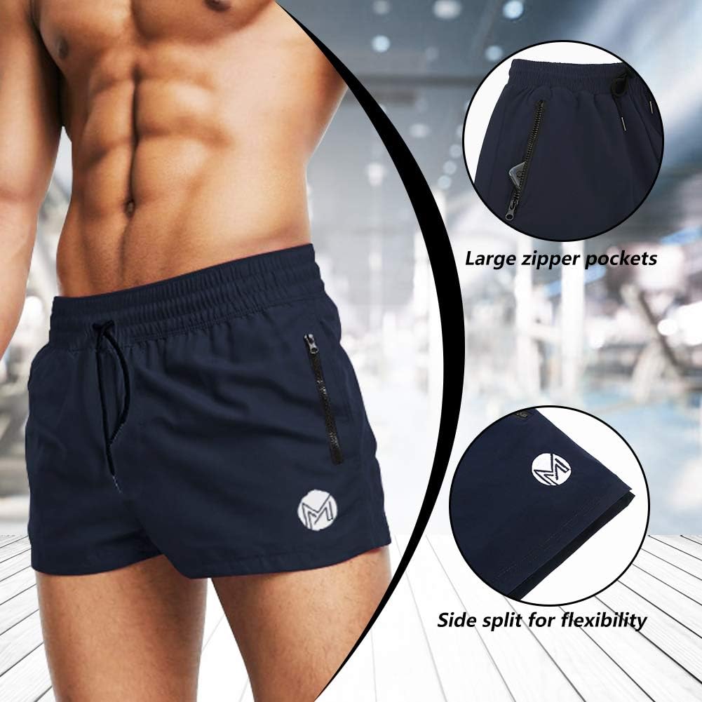 Men's Gym Workout Shorts, 3" Bodybuilding Running Shorts, 3 inch Athletic Gym Shorts with Zipper Pockets - Image 3
