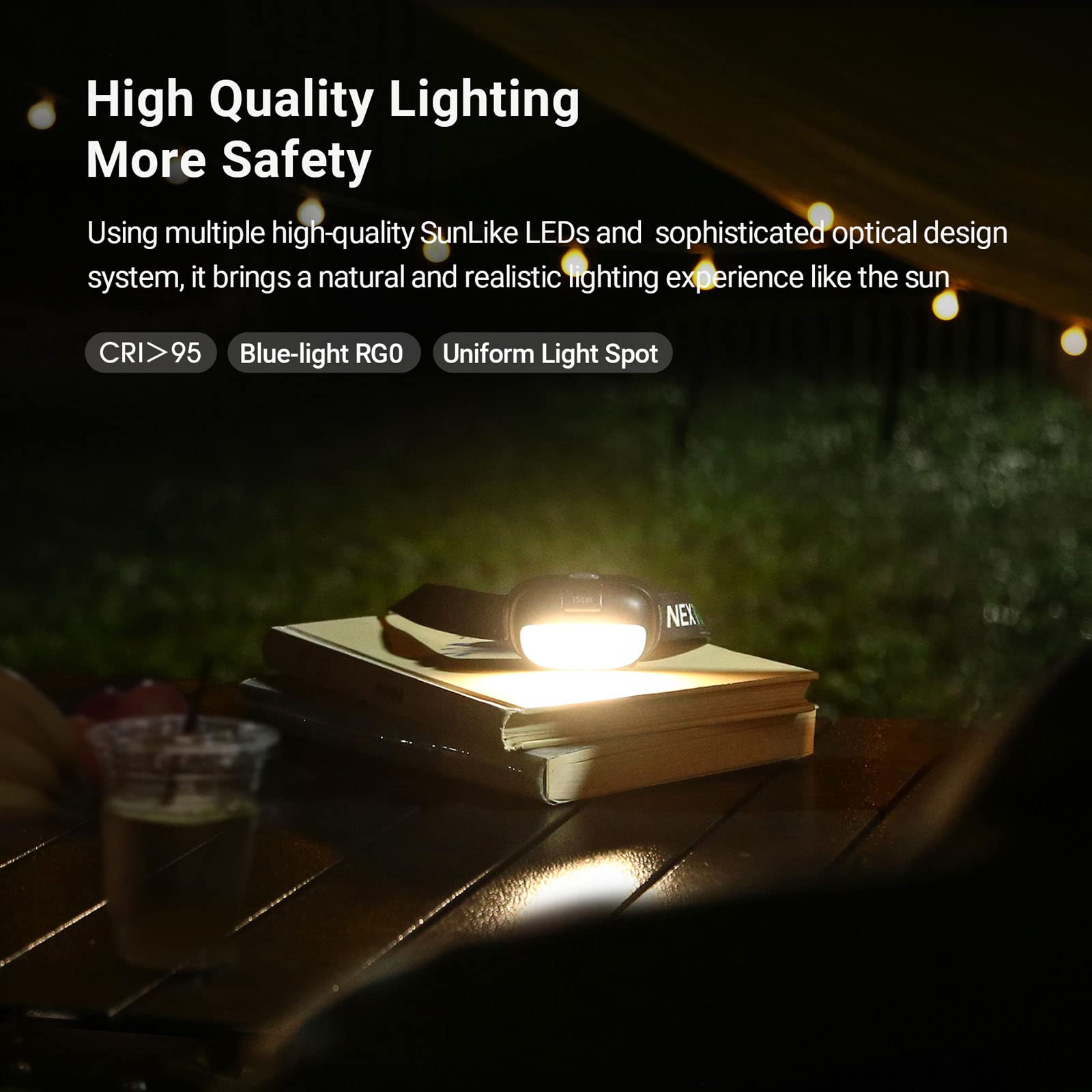 NEXTORCH Lampe frontale LED rechargeable 450 lumens - Blanc et rouge - Lampe frontale compacte et légère pour camping, randonnée, escalade