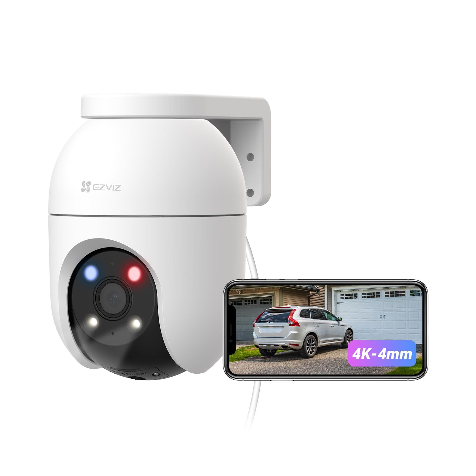 EZVIZ 4K Cámara Vigilancia WiFi Exterior 360°,8MP Cámara IP de Seguridad,Visión Nocturna a Color,Detección IA de Persona/Vehículo,Seguimiento Zoom Auto,Audio Bidireccional,Sirena,Alexa/Google,C8c(4mm)