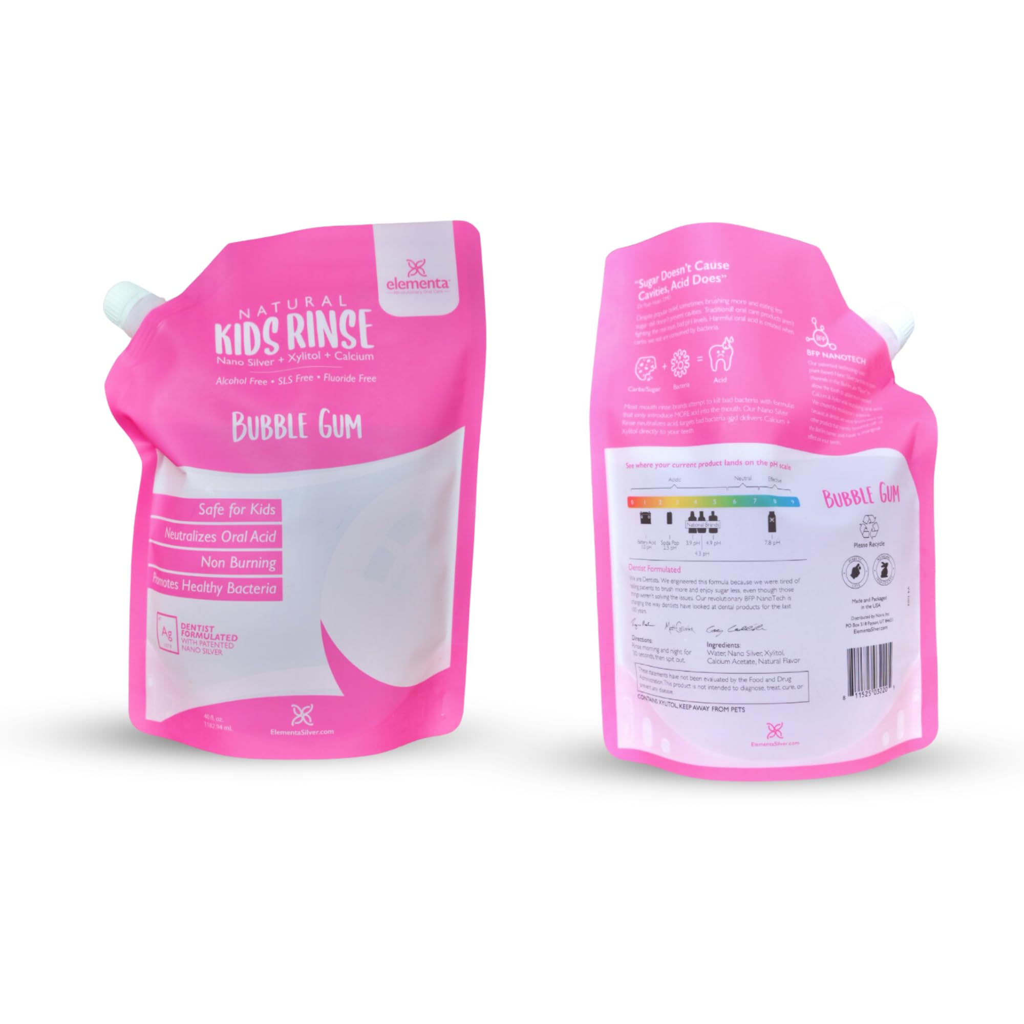 Elementa Silver Nano Silver Xylitol Mouth Wash Refill Pack | Mouth Rinse Oral Care 40 oz | Dentist Formulated, Fluoride Free (Bubble Gum)