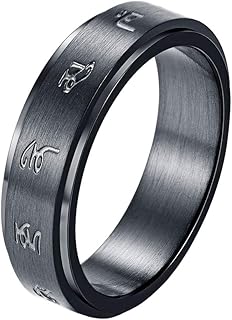 INRENG Men's Stainless Steel Black Mantra Spinner Lucky Ring 6MM