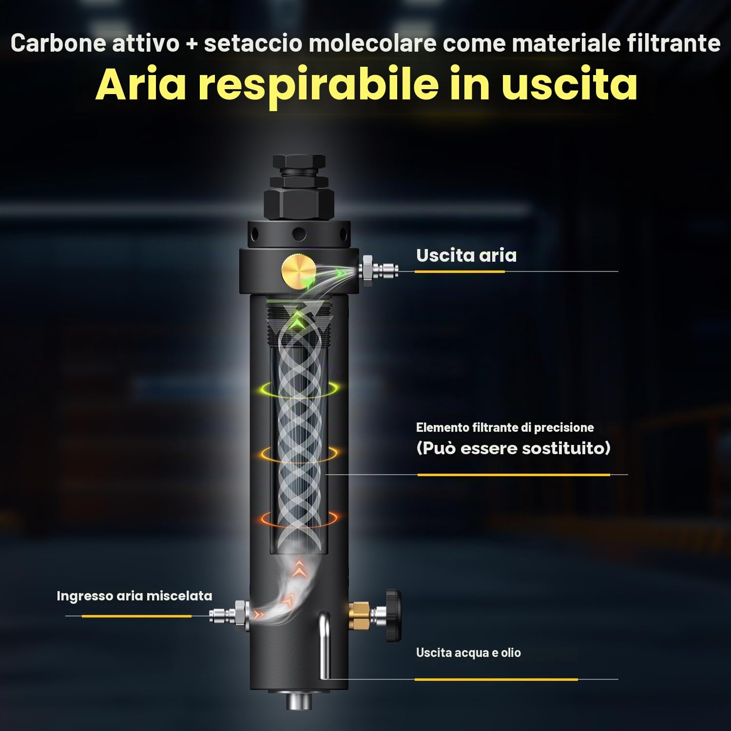 Filtro professionale per compressore d'aria PCP – GX 5800PSI separatore olio/acqua con magnete e montaggio a vite, con valvola di tenuta della pressione 2000 psi, filtro aria secca per bombole