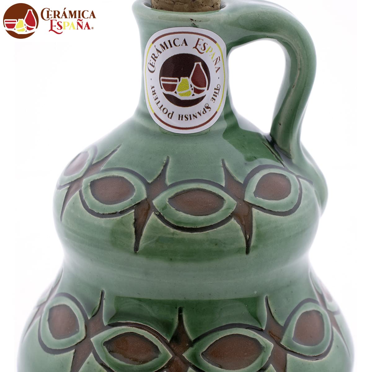CERÁMICA ESPAÑA | Oliera Amazon | Oliera antigoccia | Oliera in ceramica per cucina verde rame - Modello M07 | 500 ml | 100% Fatto a mano | 11x11x22 cm
