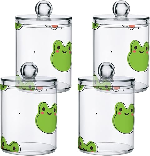 Miniatura 2 de Apothecary Tarros organizador de almacenamiento de baño con tapa, recipiente de almacenamiento de 14 onzas, lindo tarro de plástico transparente de