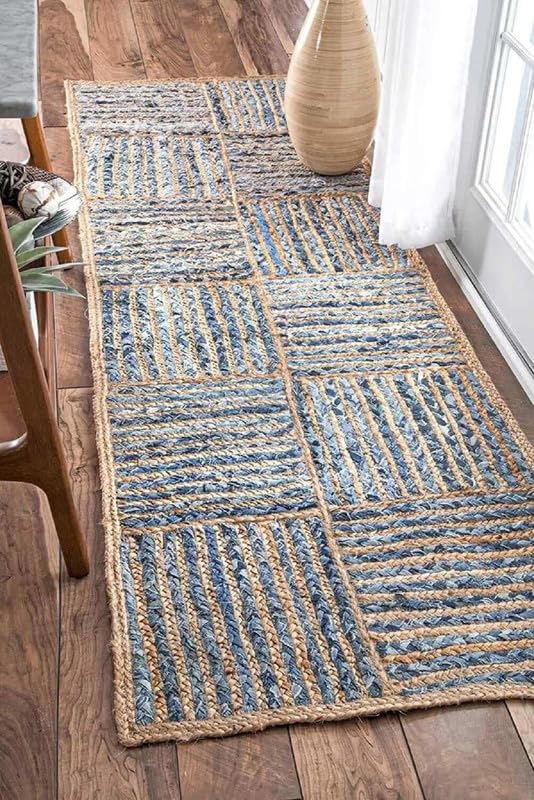 Jute Rug Carpet Area Rugs Floor Rugs Home Decor Rugs Carpet Rugs Modern Rugs Traditional Rugs Living Room Rug, Jute Denim Box Runner 2X2 feet-image-19