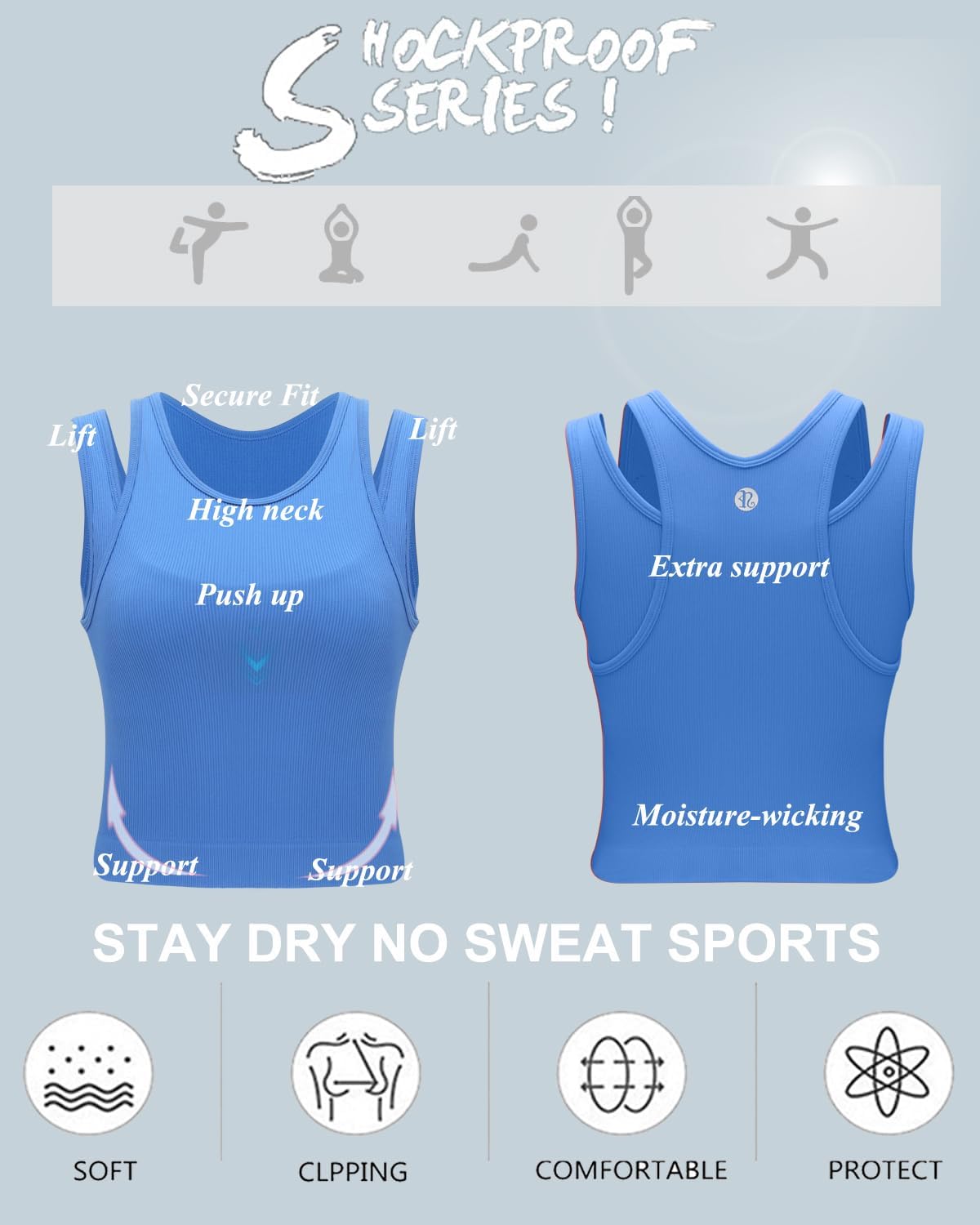 RUNNING GIRL Sports Bras for Women High Impact Seamless Ribbed Longline High Neck Workout Crop Tank Tops Padded - Image 4