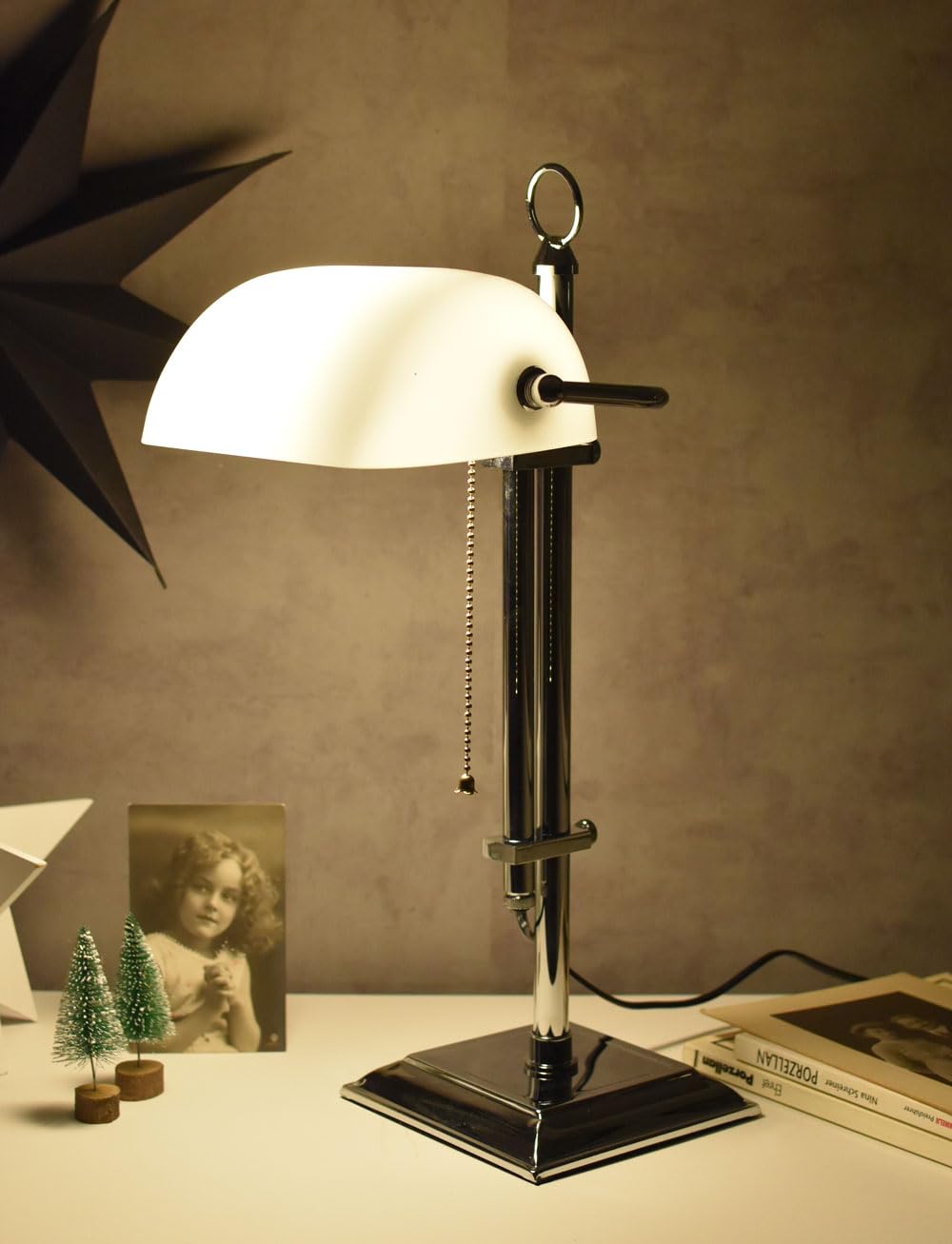 Lampa bankierska lampa biurkowa (bez żarówki) styl secesyjny biały i srebrny 48 cm lampa bankierska xcl121 Palazzo ekskluzywny