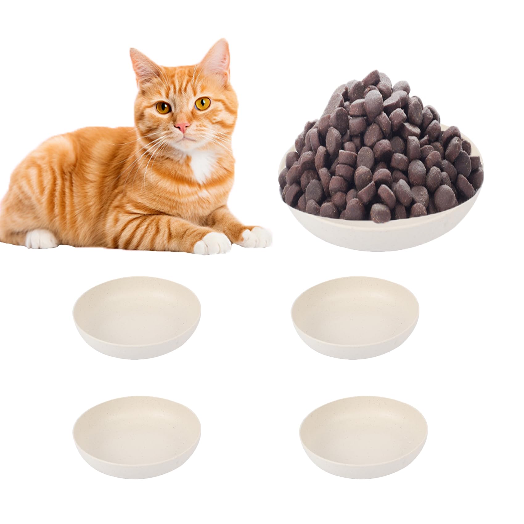 Plastic Cat Bowls, Shallow Wide Cat Food and Water Bowls, Indoor Outdoor Pet Feeding Bowls, 4 Pack