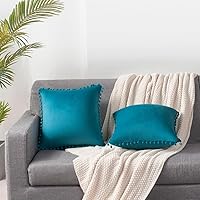Vista 57 de 2 fundas para cojín decorativo de terciopelo con pompones