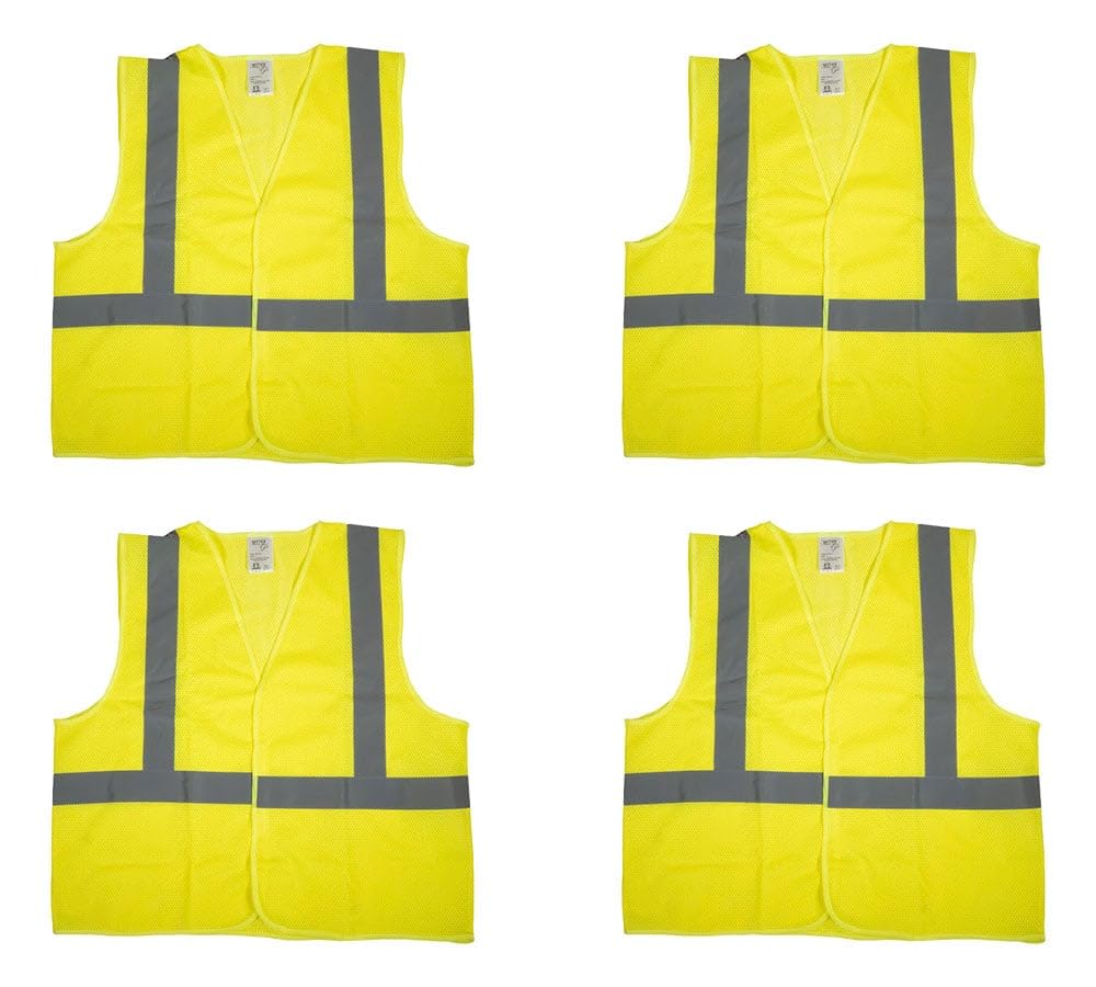 Mytee Products 4 Pack High Visibility Lime Yellow Reflective Safety Vest (M) - Type R Class 2, ANSI/ISEA Certified Breathable Polyester, 2