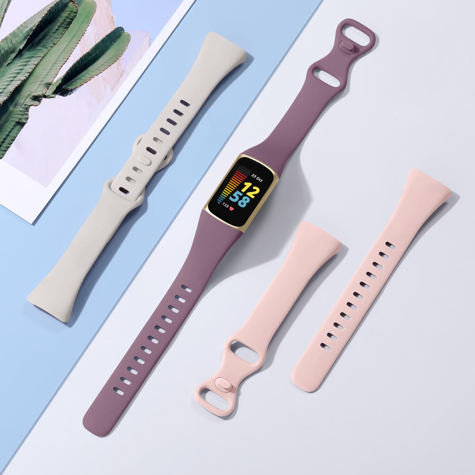 CeMiKa Silicone Slim Strap Compatible with Fitbit Charge 5/6, Soft Breathable Sport Bands - Image 4