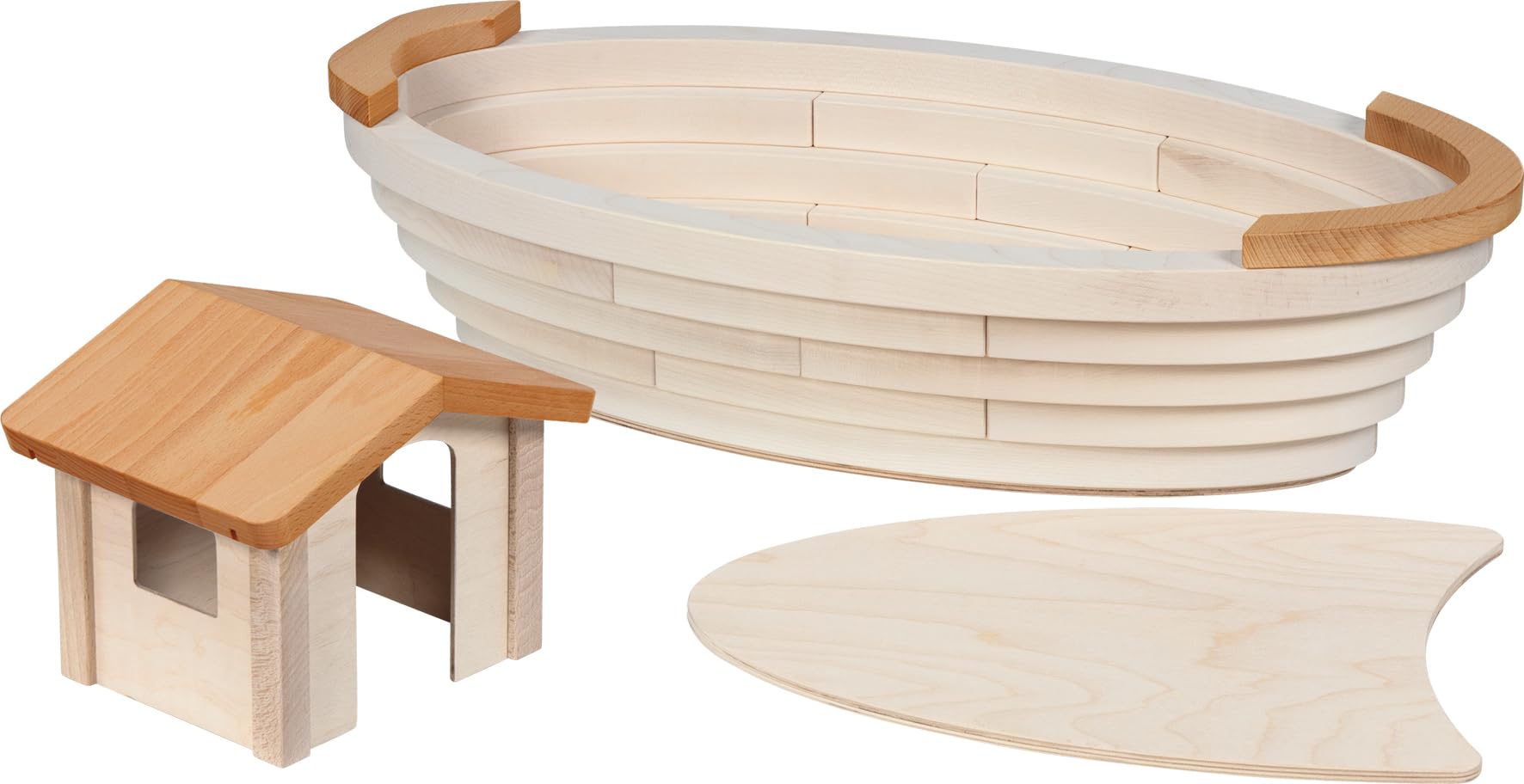 HOLZTIGER 80614 - Arche Noah aus Holz, handgearbeitetes Holzspielzeug aus Ahorn, Farben auf Wasserbasis, fördert Fantasie & Kreativität der Kinder, Made IN Europe, 69 x 36 x 31cm, 3er Set, ab 3 Jahre